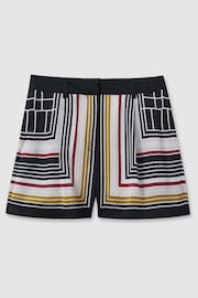Reiss Navy Print Lilly Satin Striped Shorts - Image 2 of 6