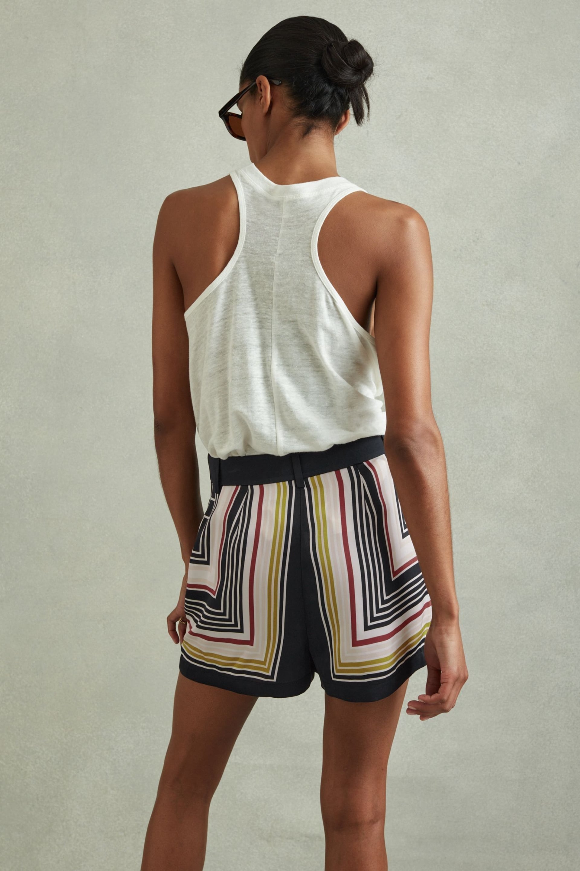 Reiss Navy Print Lilly Satin Striped Shorts - Image 5 of 6