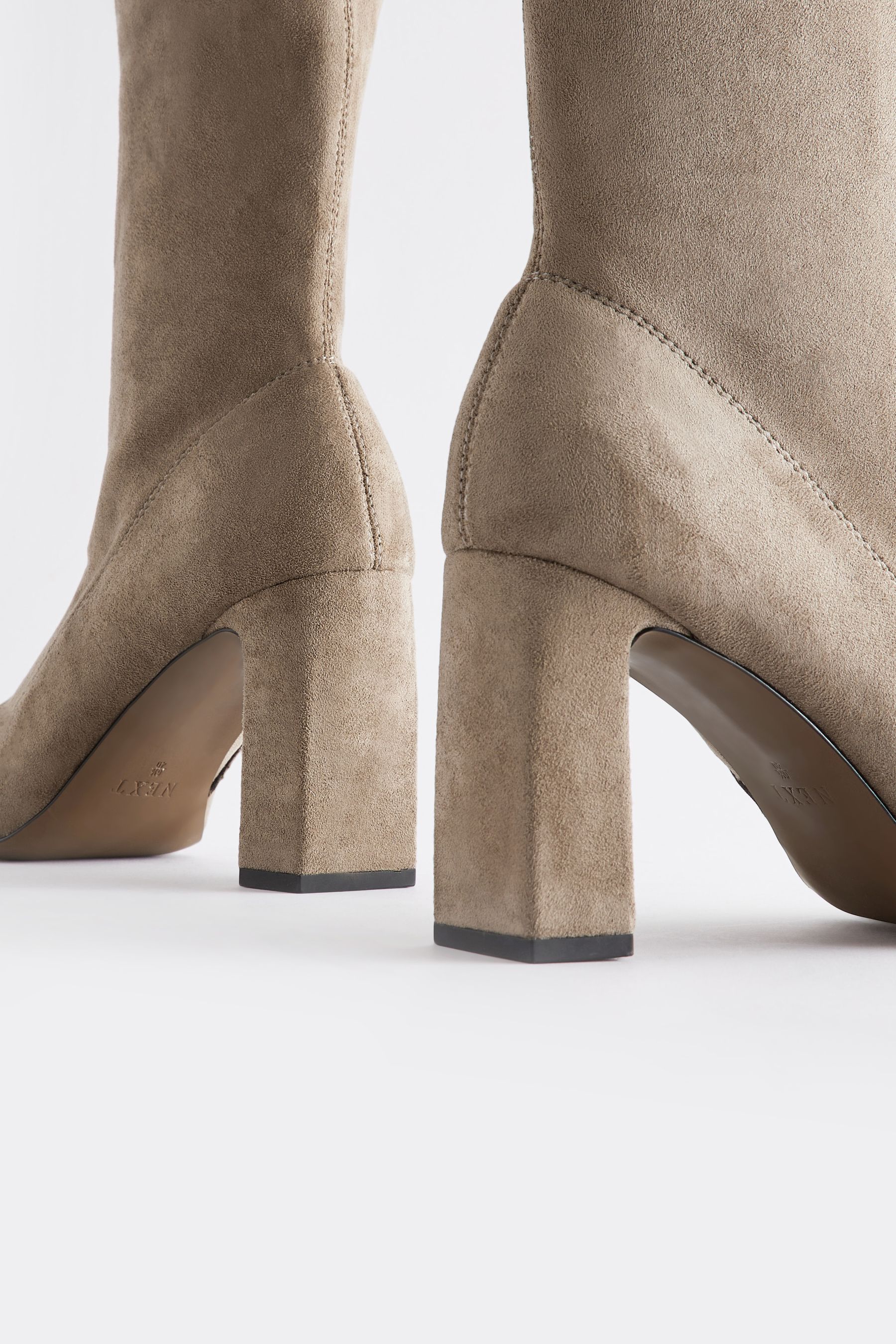 Buy Taupe Brown Round Toe Over The Knee Sock Boots from Next Luxembourg