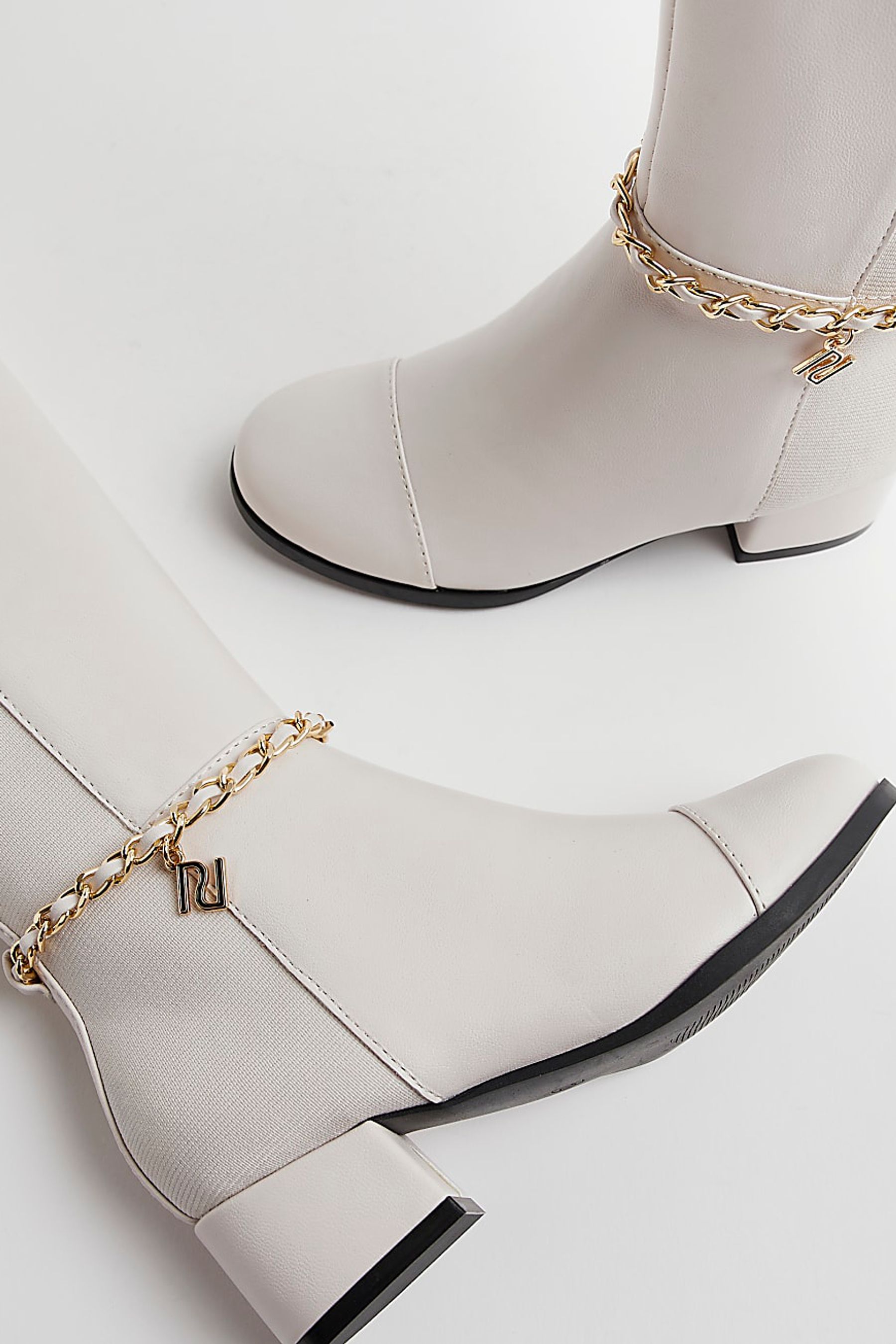 Buy River Island Girls Cream Chain Knee High Boots from Next Luxembourg