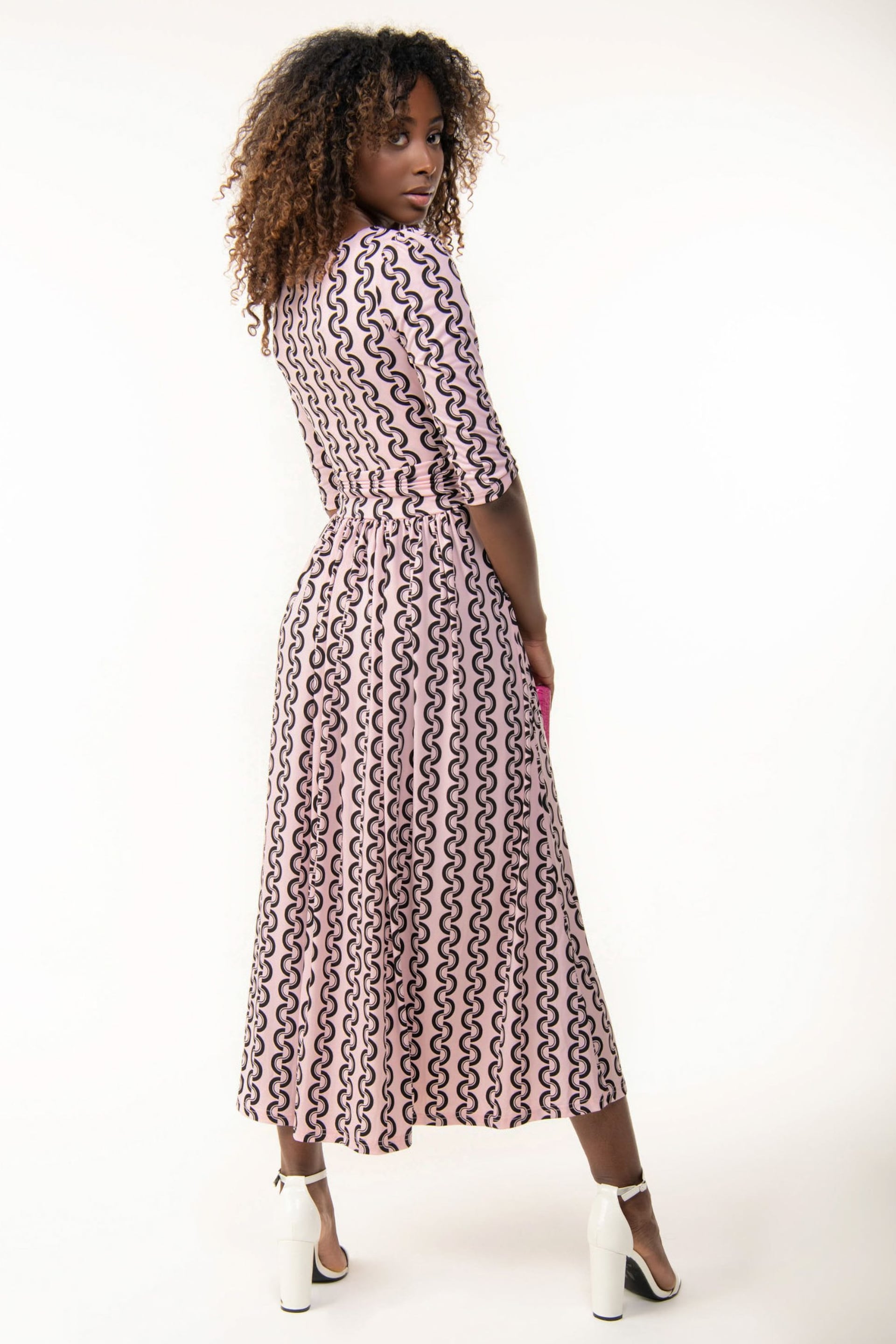 Jolie Moi Pink Pauline 3/4 Sleeve Maxi Dress - Image 2 of 5