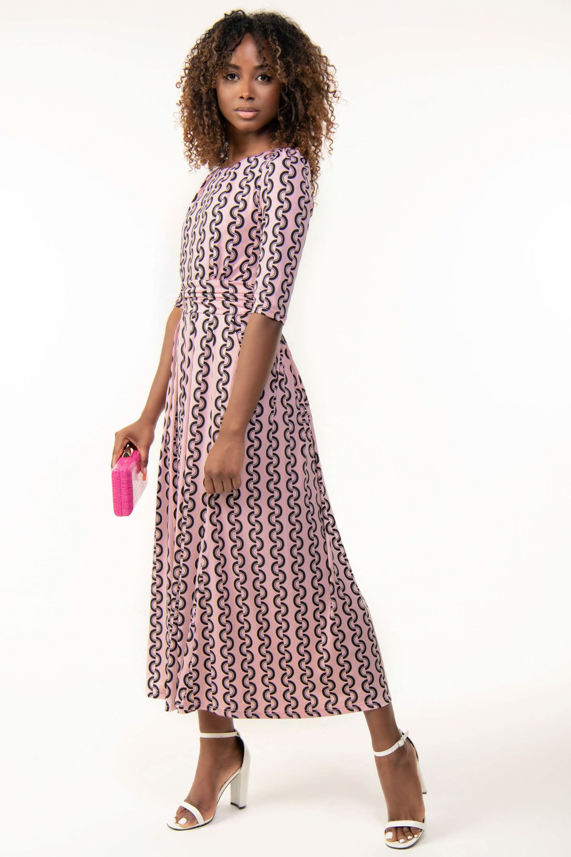 Jolie Moi Pink Pauline 3/4 Sleeve Maxi Dress - Image 3 of 5