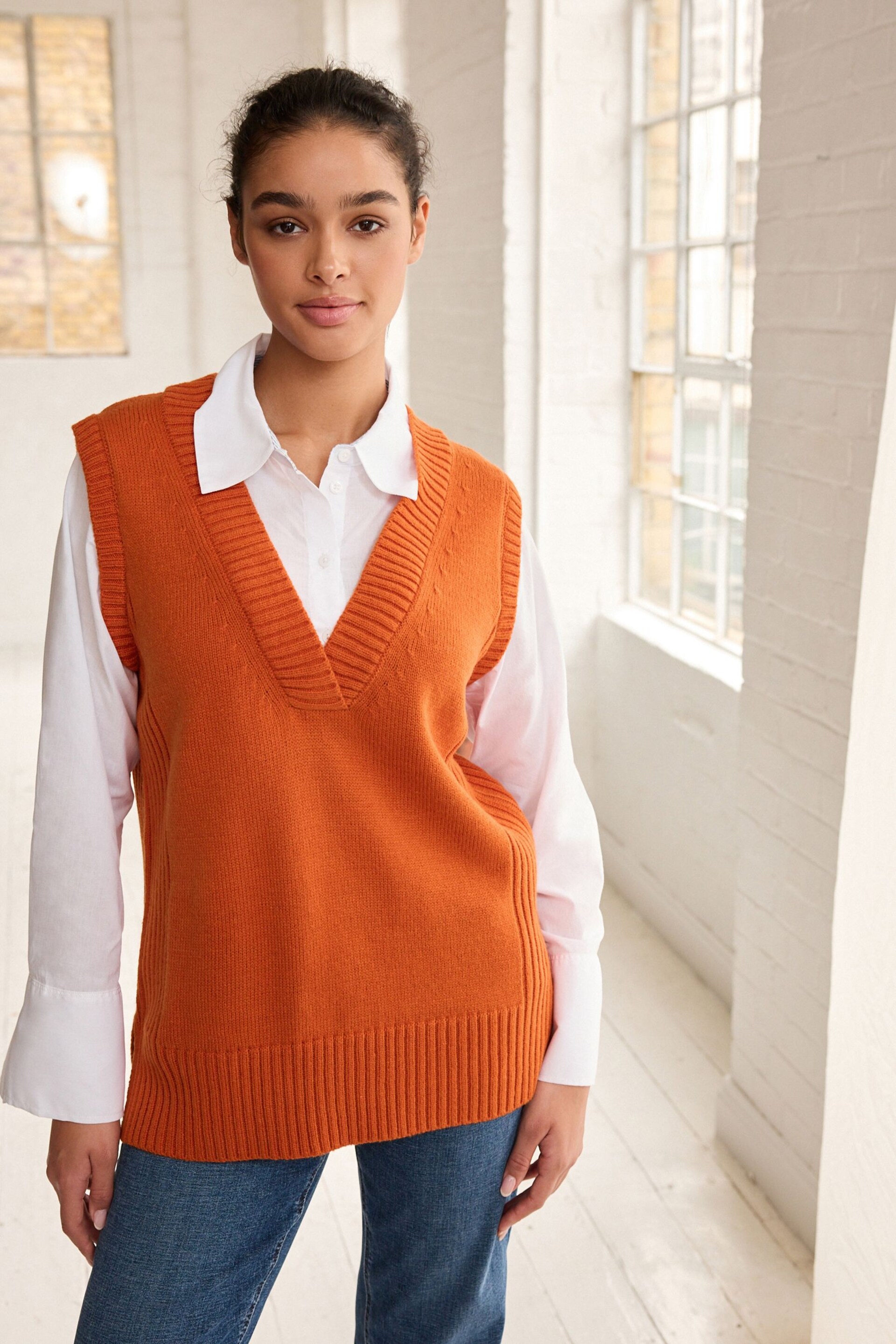 Orange V-Neck Tank Layer Jumper - Image 1 of 7