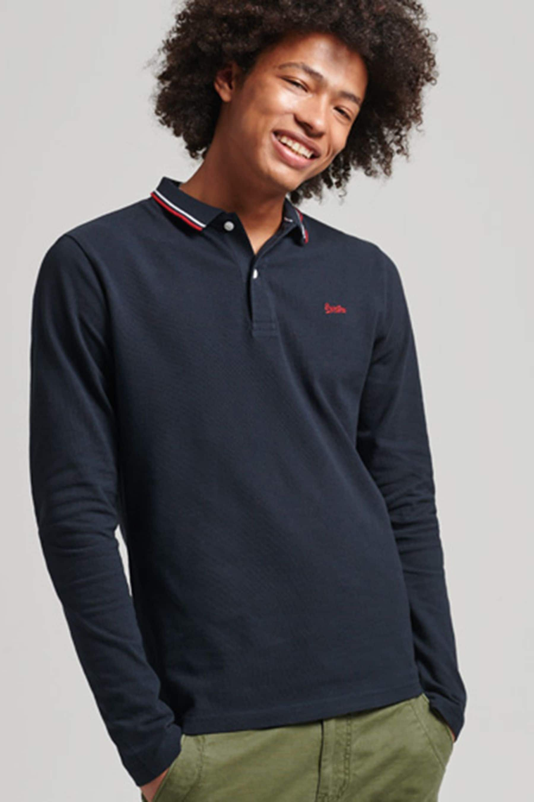 Buy Superdry Blue 100 Cotton Vintage Tipped Long Sleeve Polo Shirt from the Next UK online shop