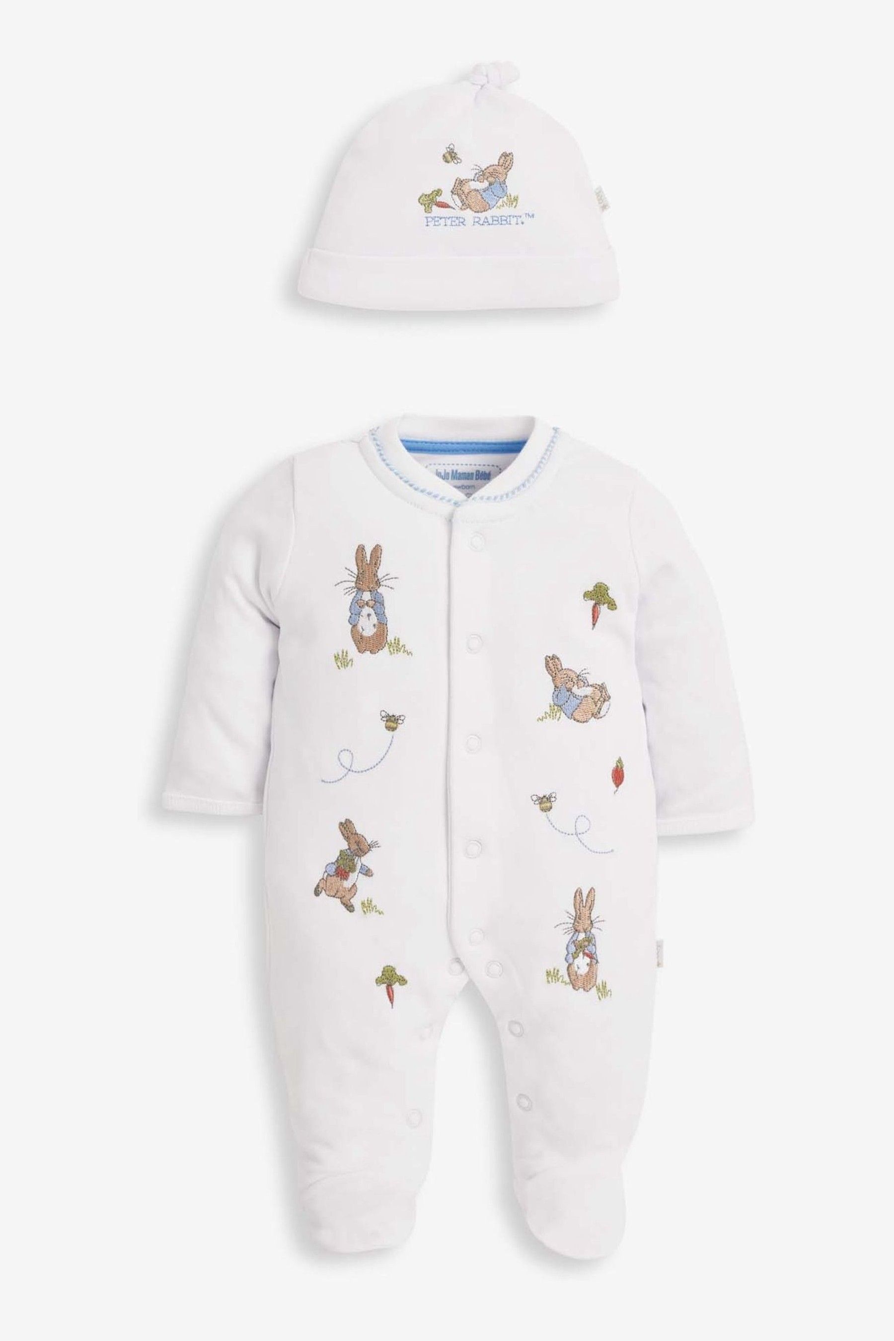 Buy JoJo Maman Bebe White Peter Rabbit Cotton Embroidered Baby Sleepsuit Hat Set from the Next UK online shop