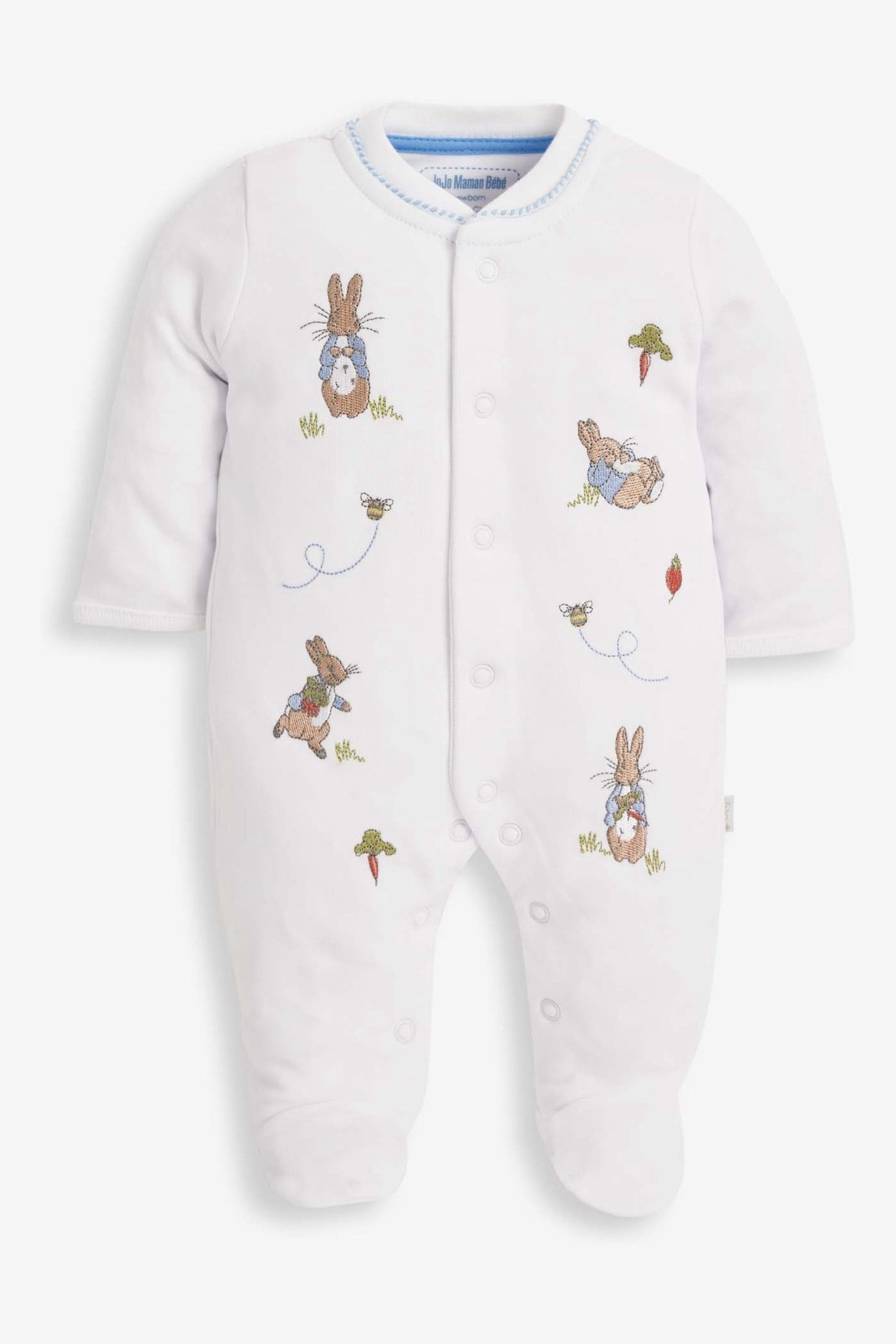 Buy JoJo Maman Bebe White Peter Rabbit Cotton Embroidered Baby Sleepsuit Hat Set from the Next UK online shop