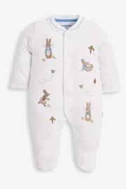 JoJo Maman Bébé White Peter Rabbit Cotton Embroidered Baby Sleepsuit & Hat Set - Image 3 of 8