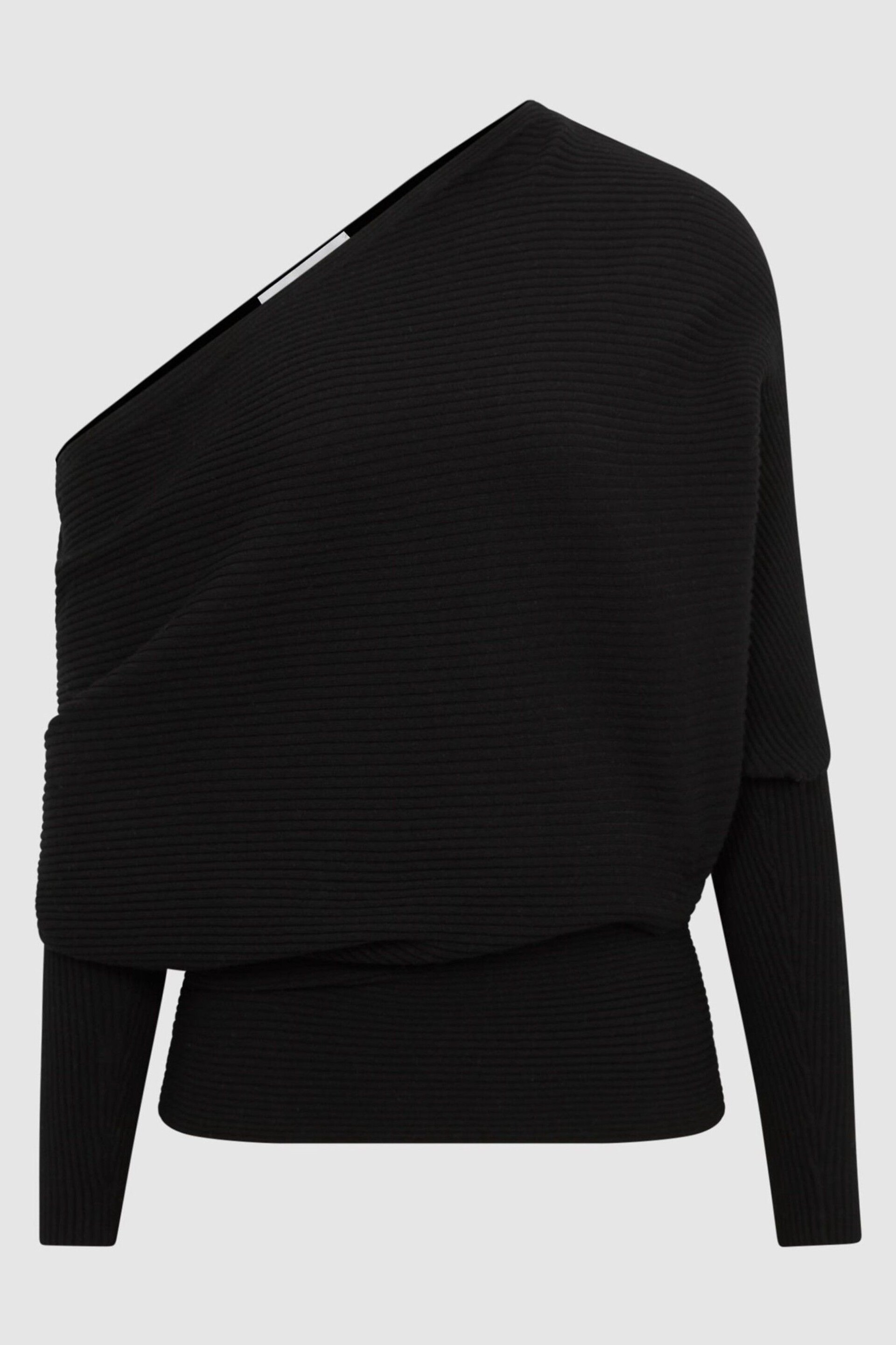 Reiss Black Lorna Asymmetric Drape Knitted Top - Image 2 of 5