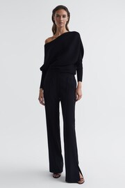 Reiss Black Lorna Asymmetric Drape Knitted Top - Image 3 of 5