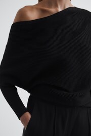 Reiss Black Lorna Asymmetric Drape Knitted Top - Image 4 of 5