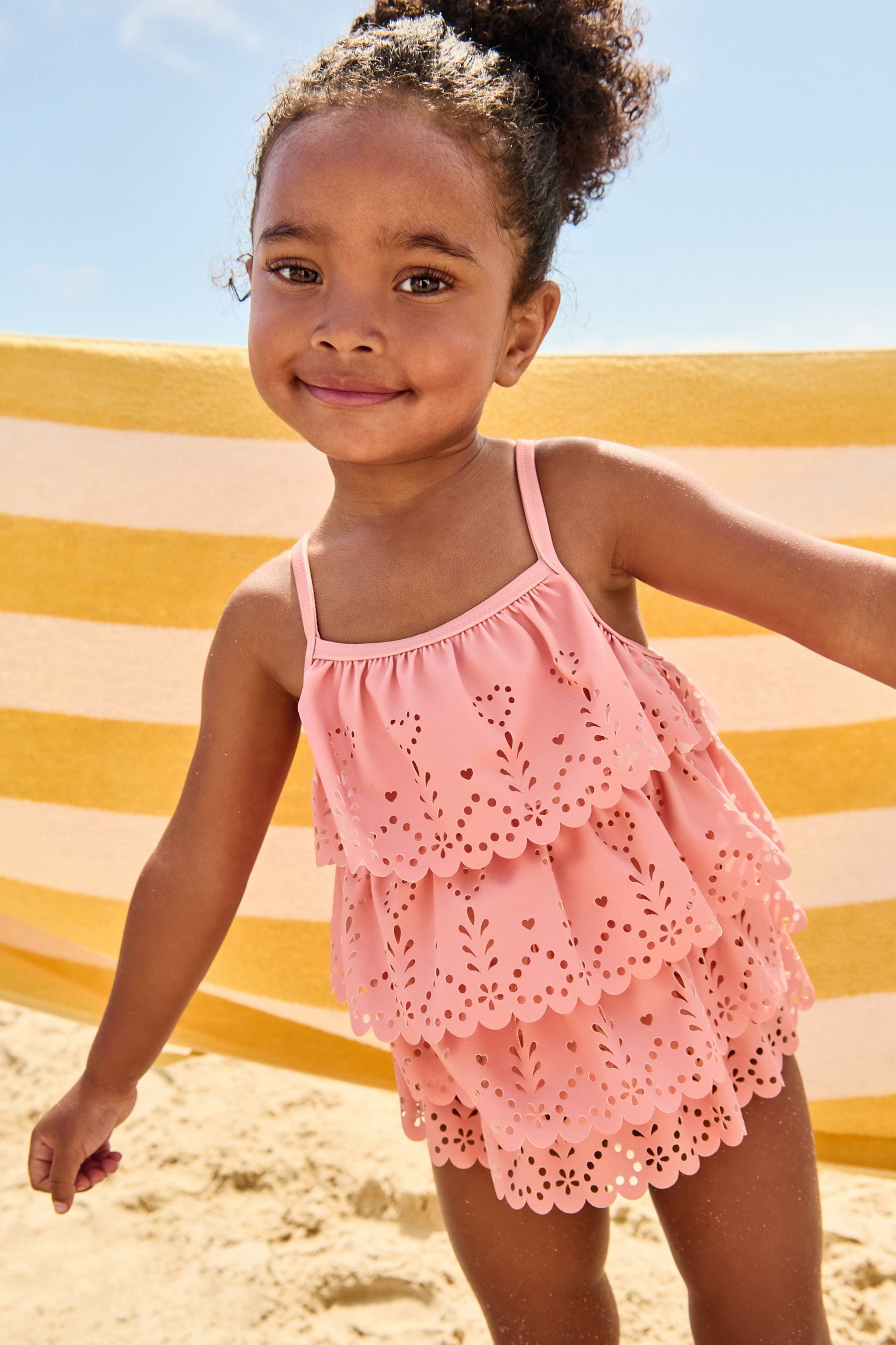 Pink ruffle swimsuit clearance