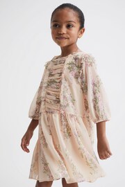 Reiss Pink Amber Junior Chiffon Print Dress - Image 1 of 7