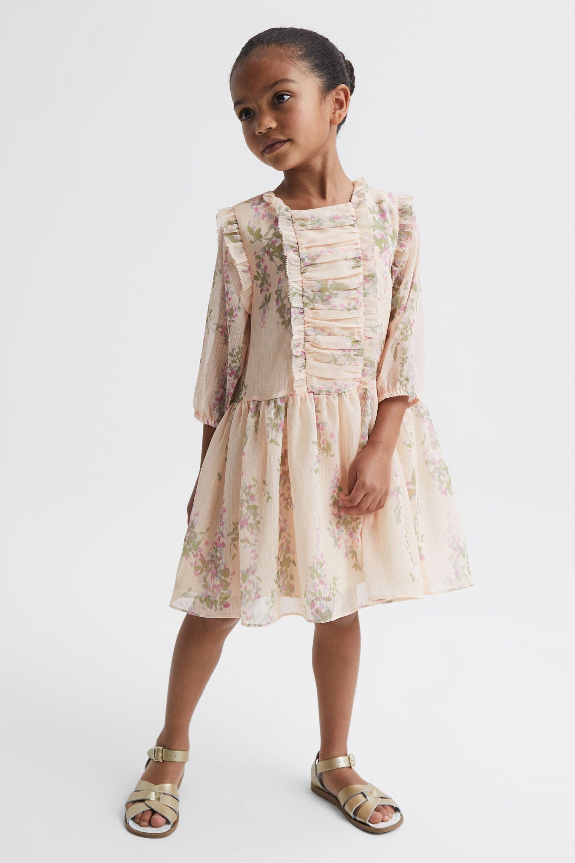 Reiss Pink Amber Junior Chiffon Print Dress - Image 3 of 7