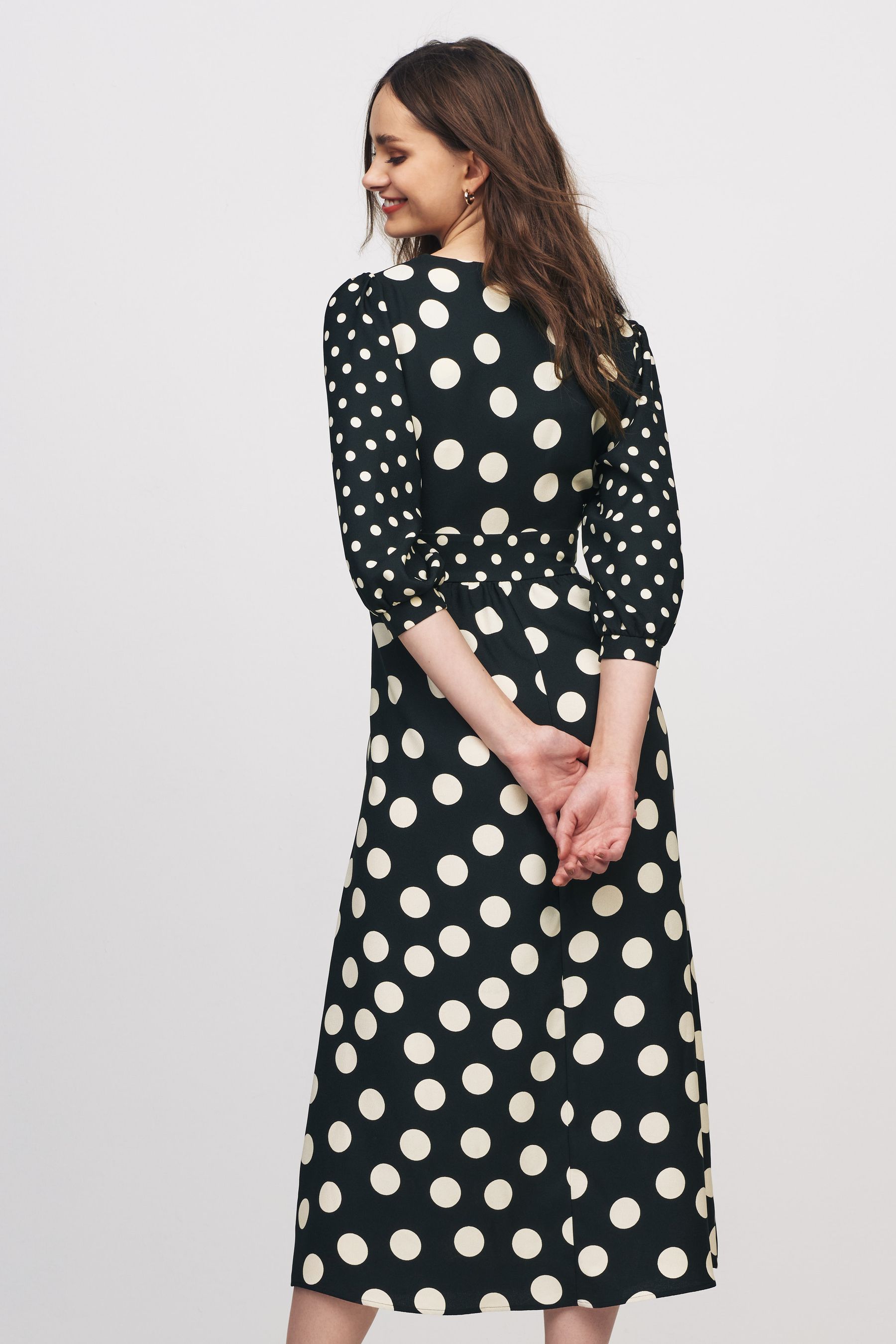 Buy Black White Polka Dot Volume Sleeve Midi Dress from Next Poland