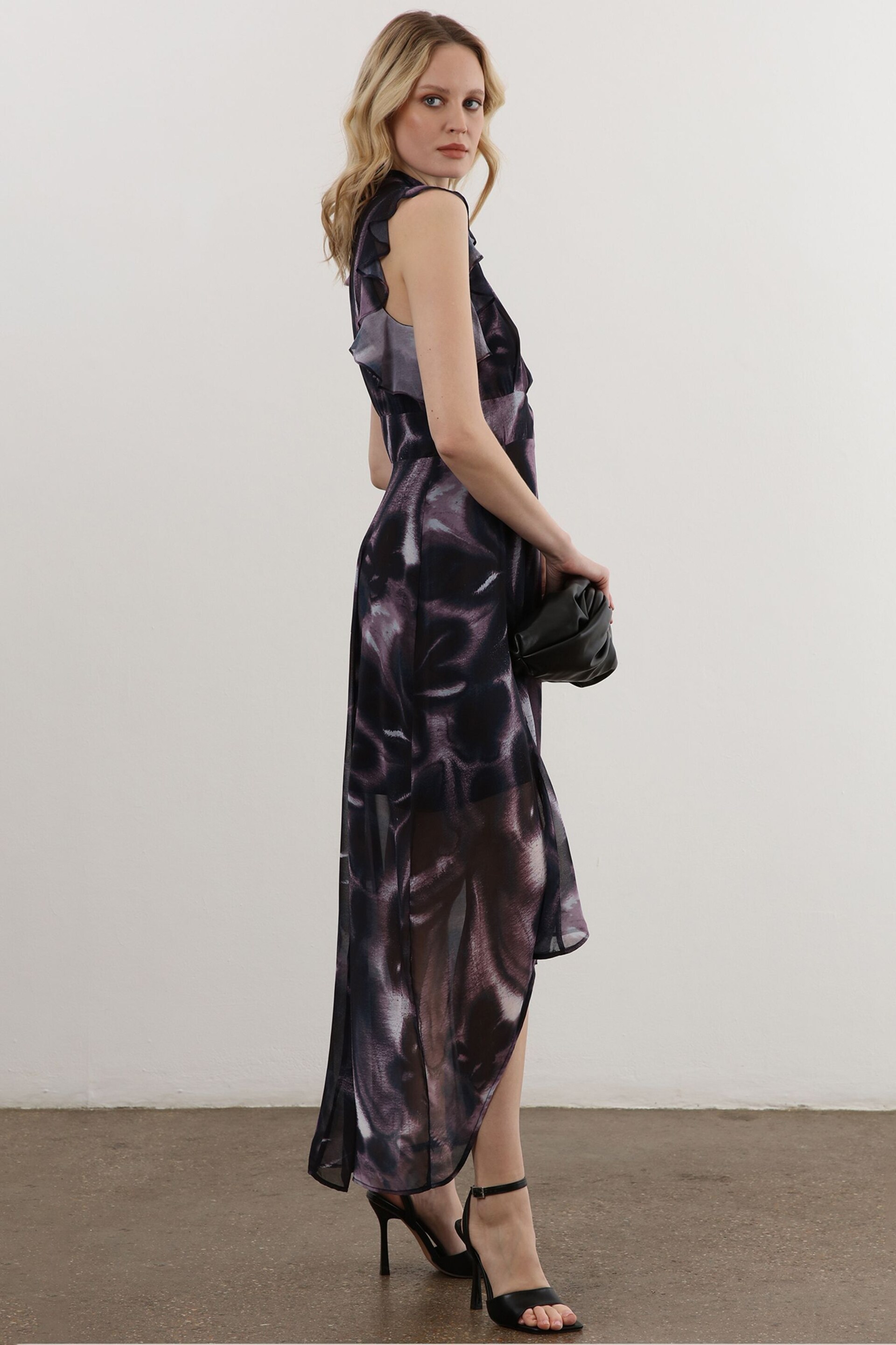 Religion Purple High Low Eclipse Maxi Dress with Ruffle Sleeve - Image 7 of 7