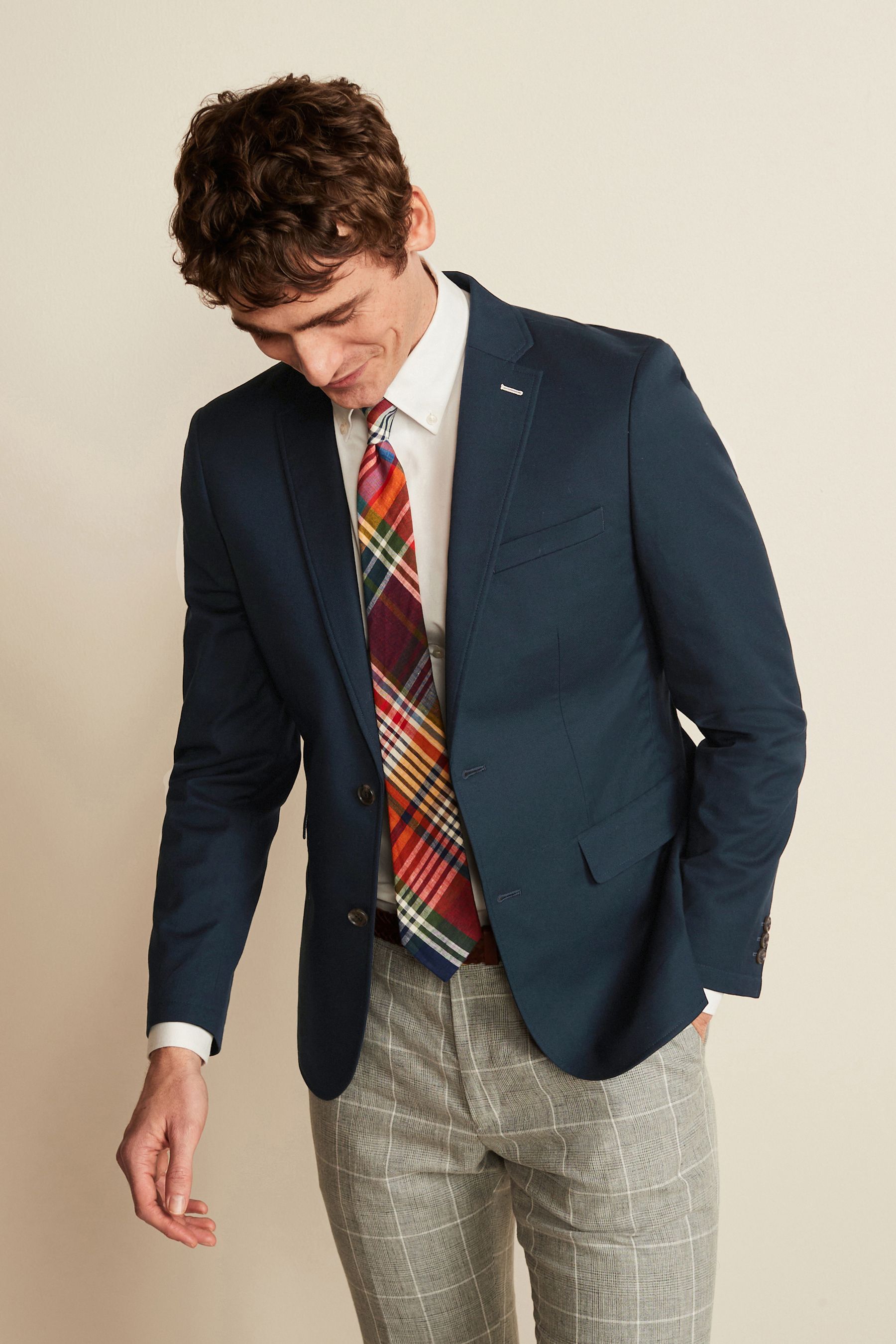 Buy Navy Blue Slim Fit Cotton Stretch Blazer from Next United Arab Emirates