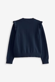 Navy Blue Cotton Rich Frill Shoulder School Cardigan (3-16yrs) - Image 6 of 6