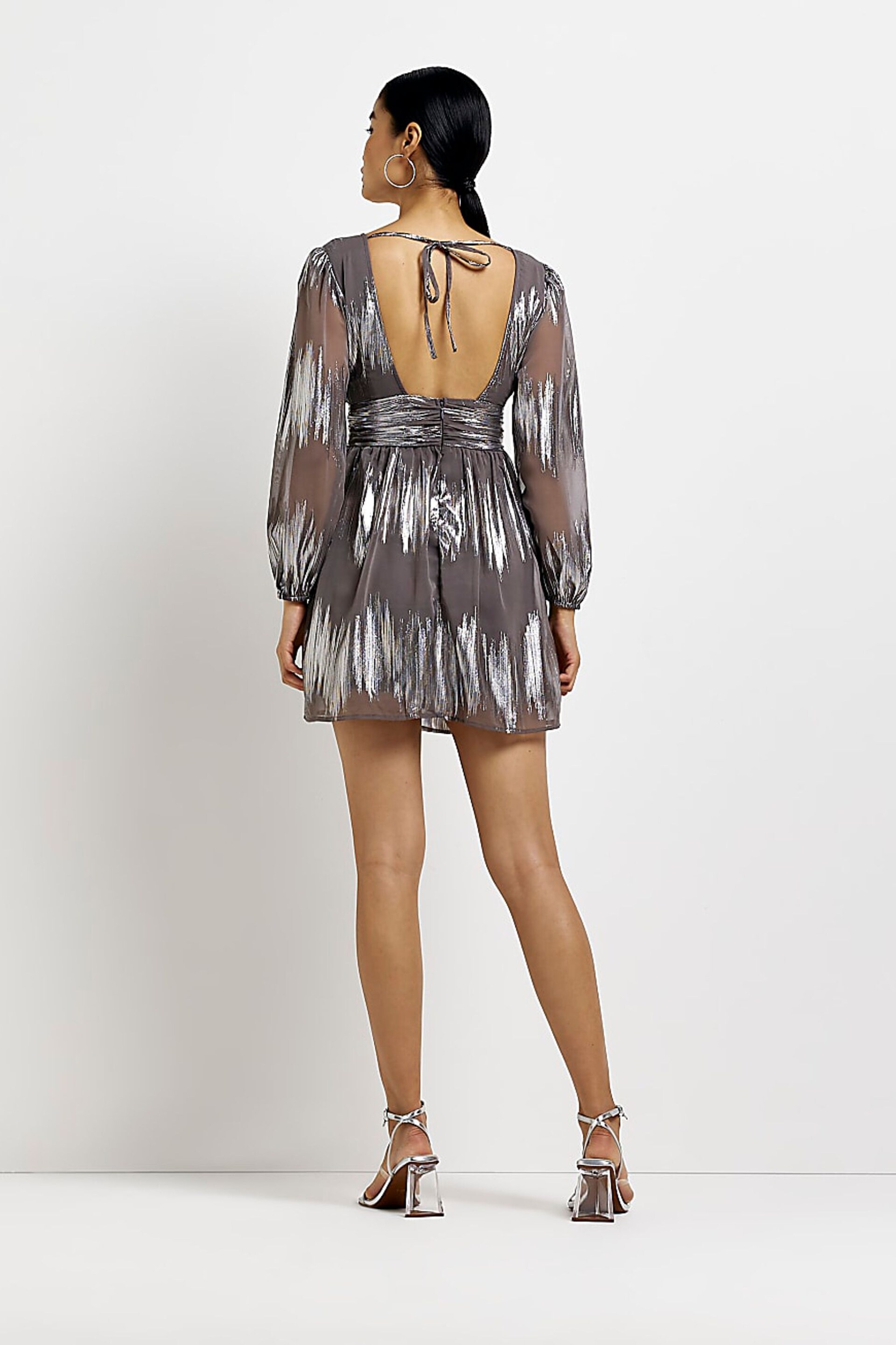 River Island Silver V-Neck Mini Dress - Image 2 of 5