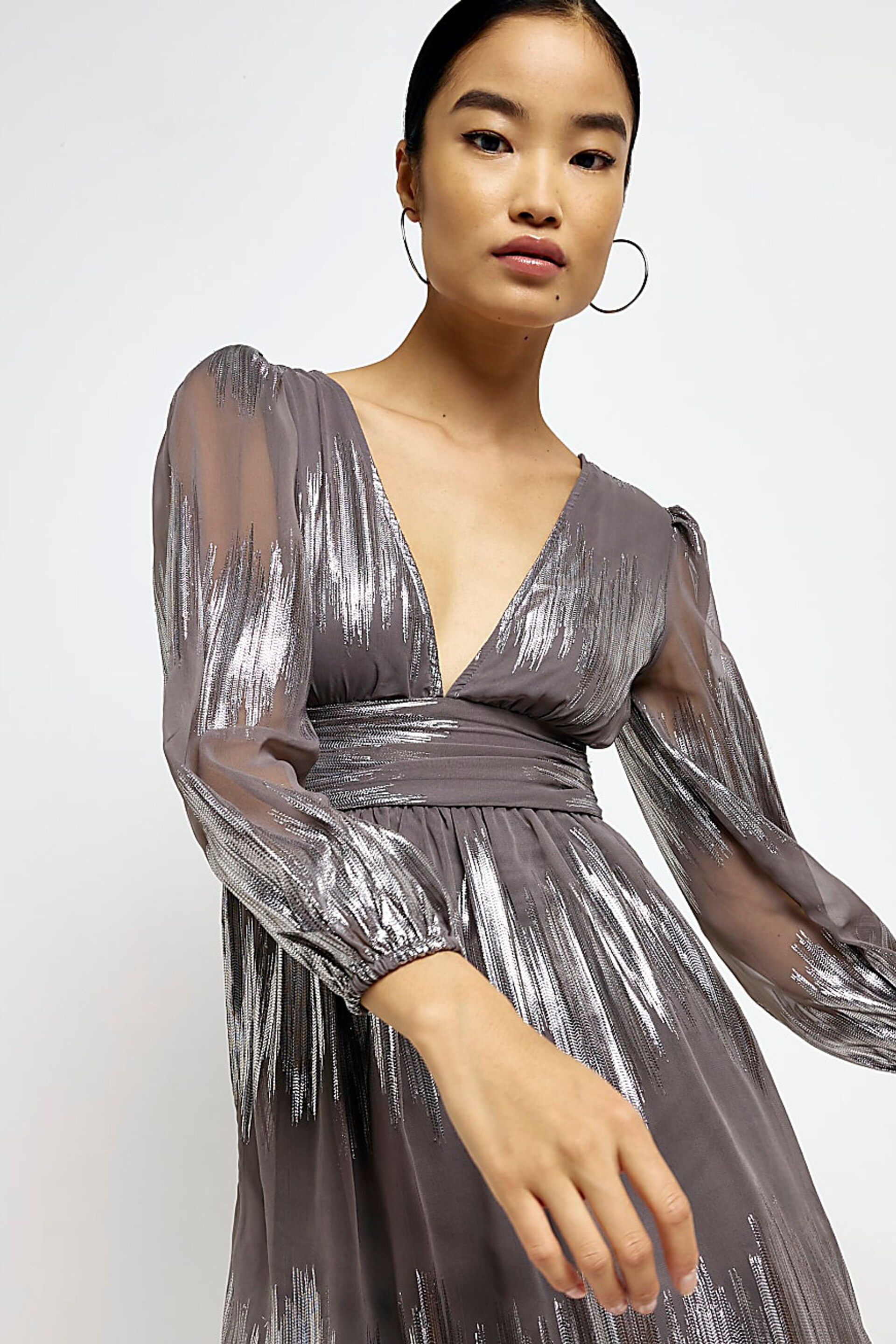 River Island Silver Tie back Swing Mini Dress - Image 4 of 5