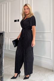 Girl In Mind Black Aaliyah Wide Leg Plisse Jumpsuit - Image 3 of 5