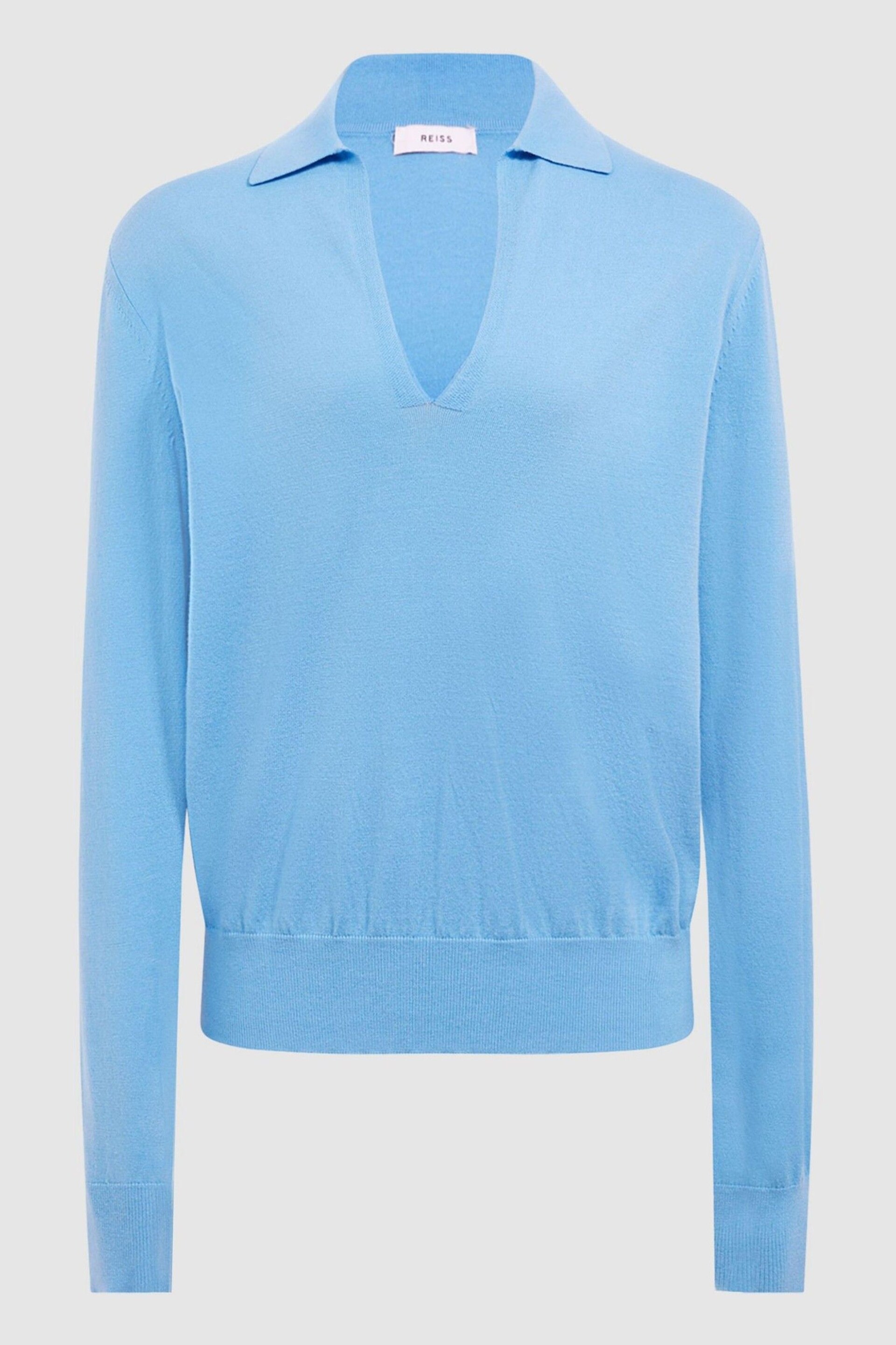 Reiss Blue Nellie Knitted Collared V-Neck Top - Image 2 of 6