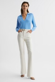 Reiss Blue Nellie Knitted Collared V-Neck Top - Image 3 of 6