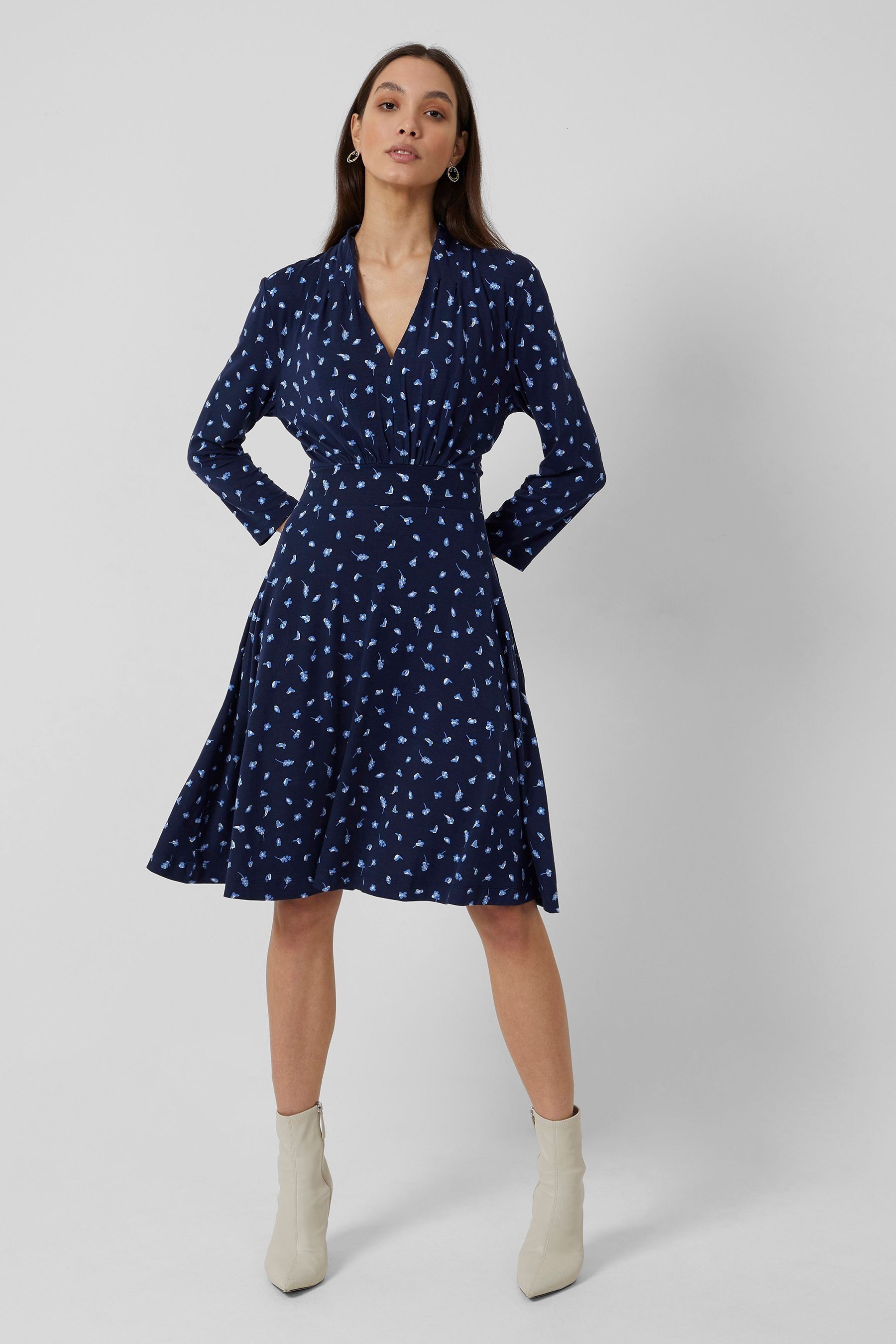 Buy French Connection Navy Blue Bhelle Meadow Jersey V Neck Dress from Next Luxembourg
