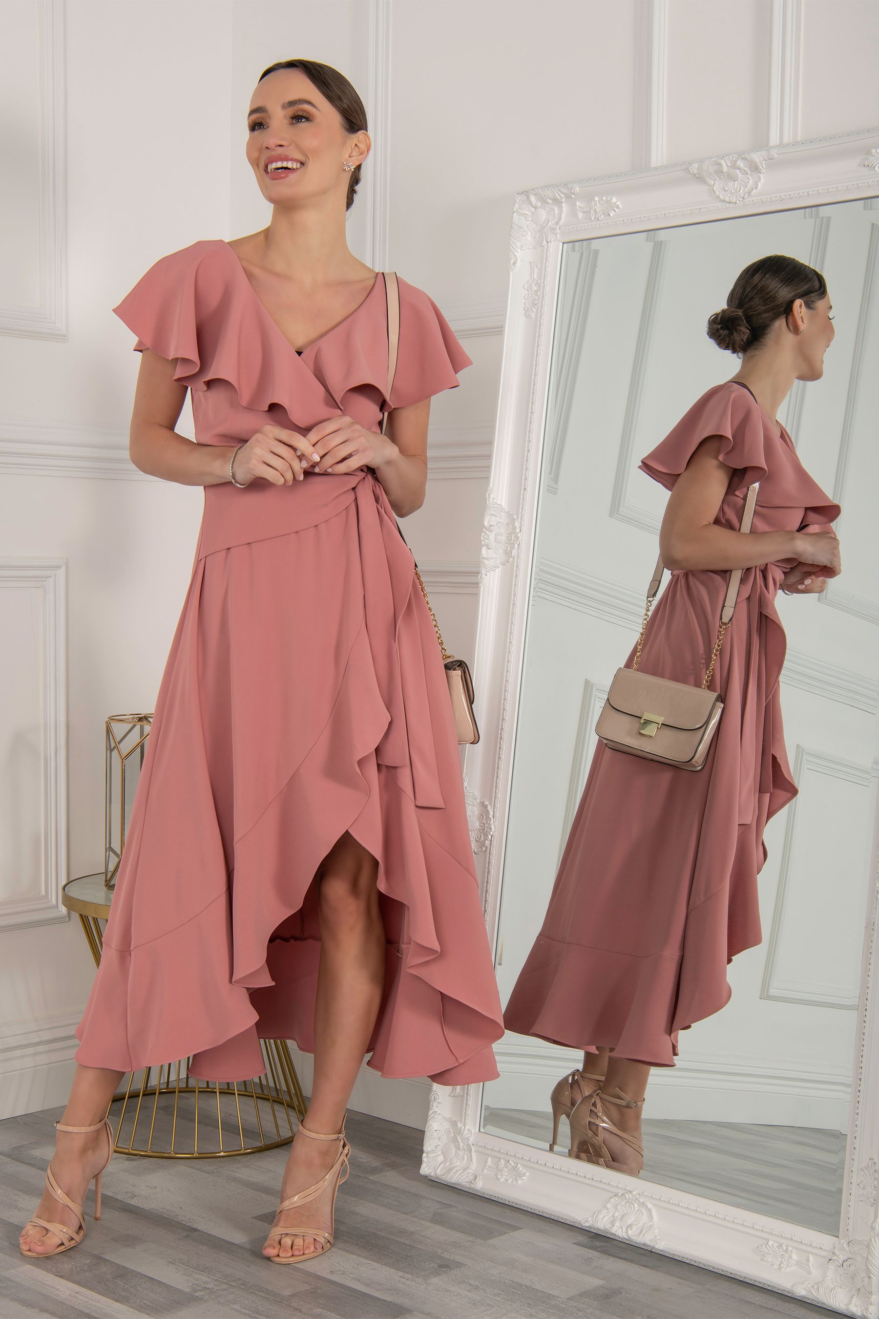 Pink frill wrap dress sales