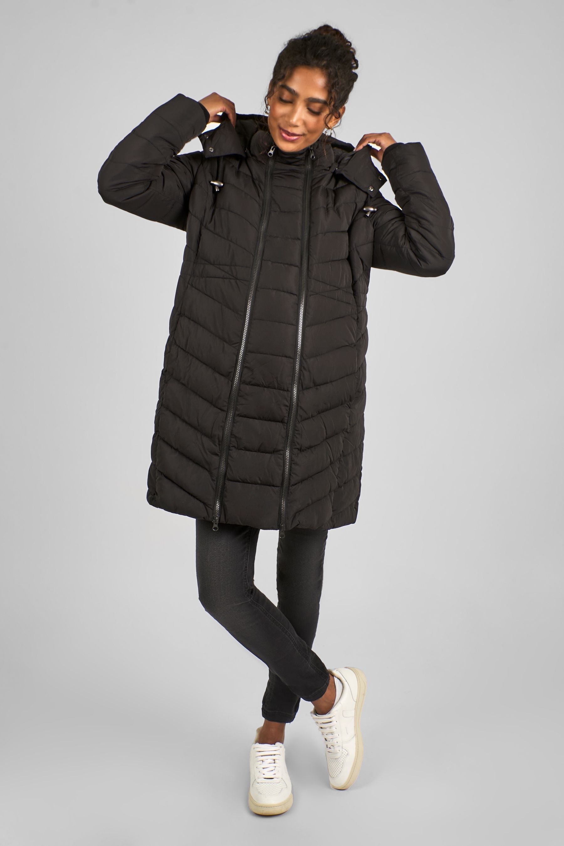 Womens JoJo Maman Bebe Black 2 in 1 Maternity Puffer Coat