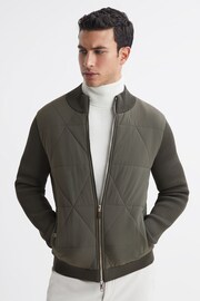 Reiss Forest Green Amos Hybrid Zip-Through Quilted Jacket - Image 1 of 4