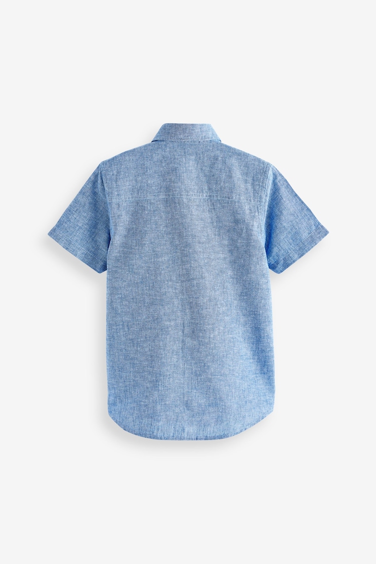 modra - Short Sleeve Linen Blend Shirt (3-16yrs) - Slika 2 iz 2