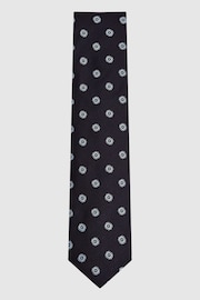 Reiss Navy Rock Medallion Jacquard Print Silk Tie - Image 5 of 6