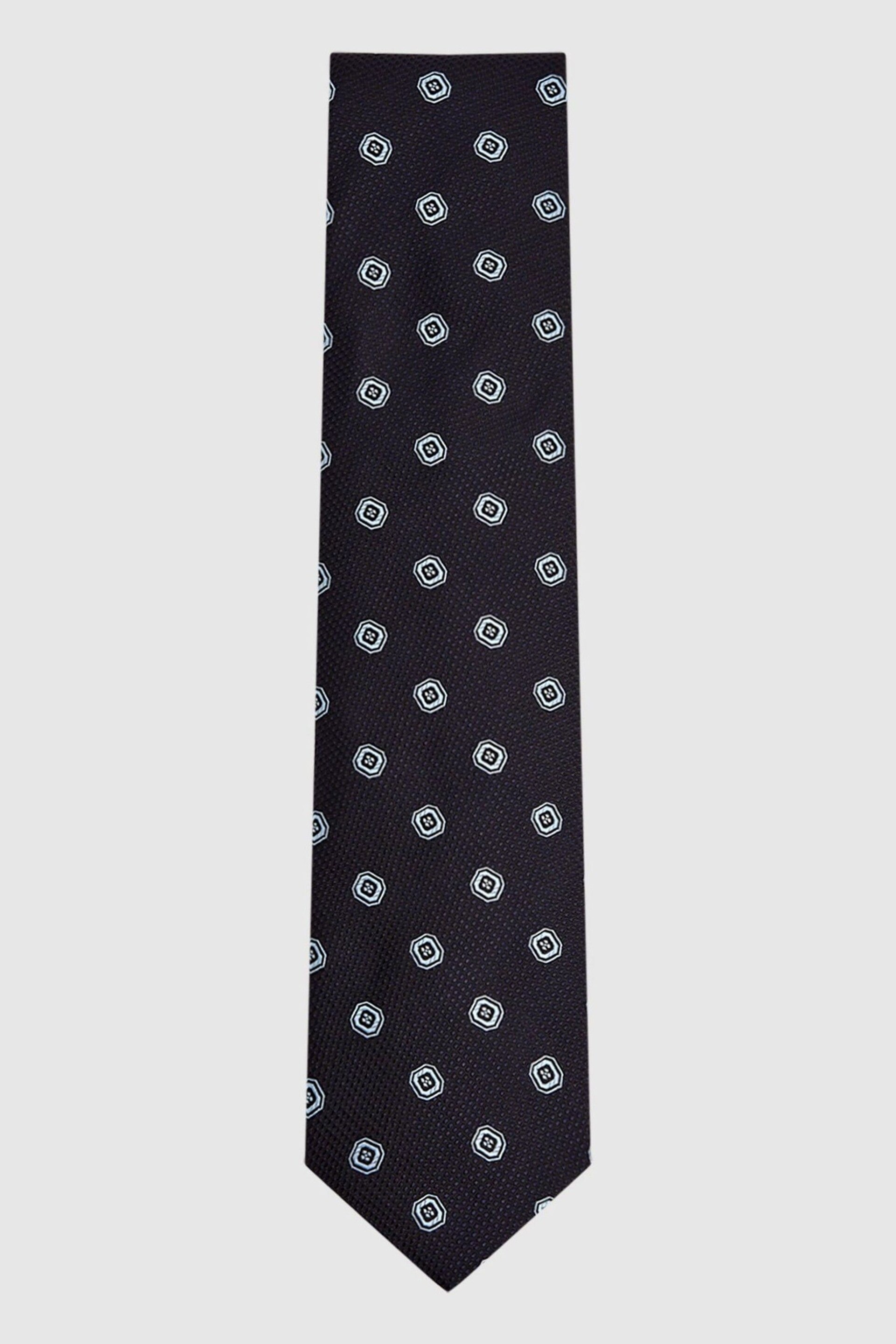 Reiss Navy Rock Medallion Jacquard Print Silk Tie - Image 5 of 6