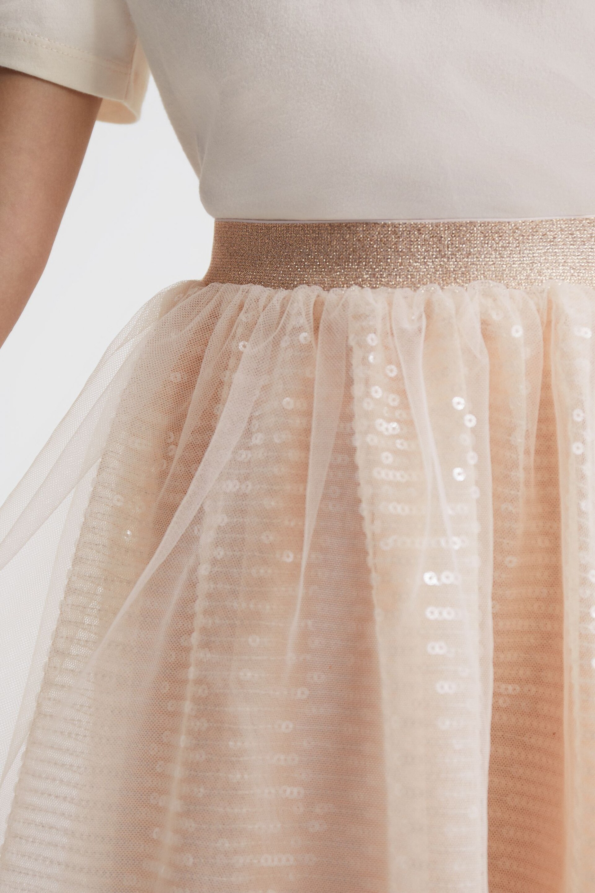 Reiss Pale Pink Charlotta Junior Sequin Midi Skirt - Image 4 of 6