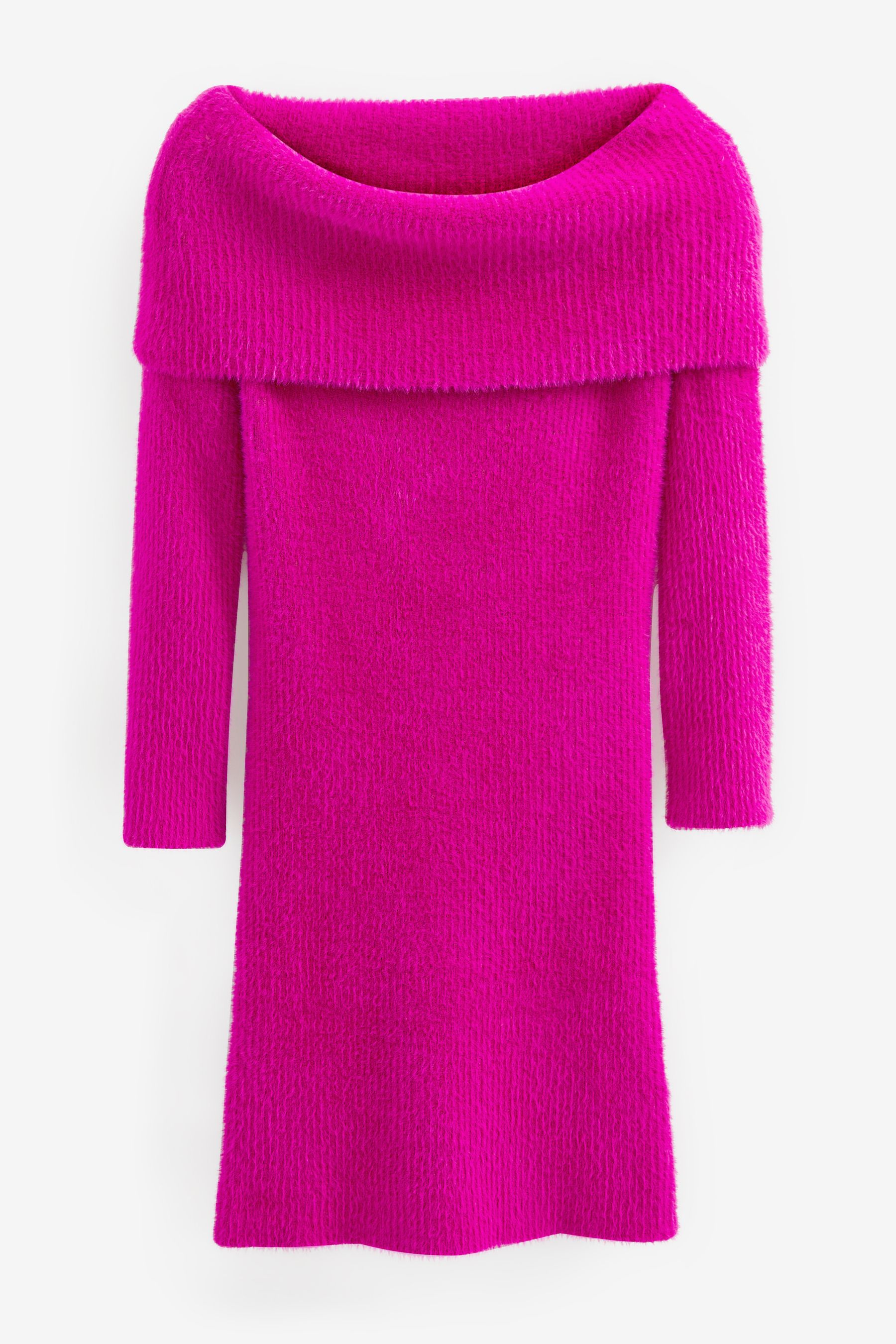 Buy Bright Pink Fluffy Bardot Mini Jumper Dress from Next Luxembourg