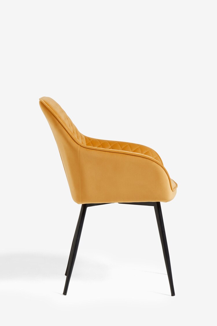 Set of 2 Soft Velvet Ochre Yellow Hamilton Arm Dining Chairs - Image 4 of 8