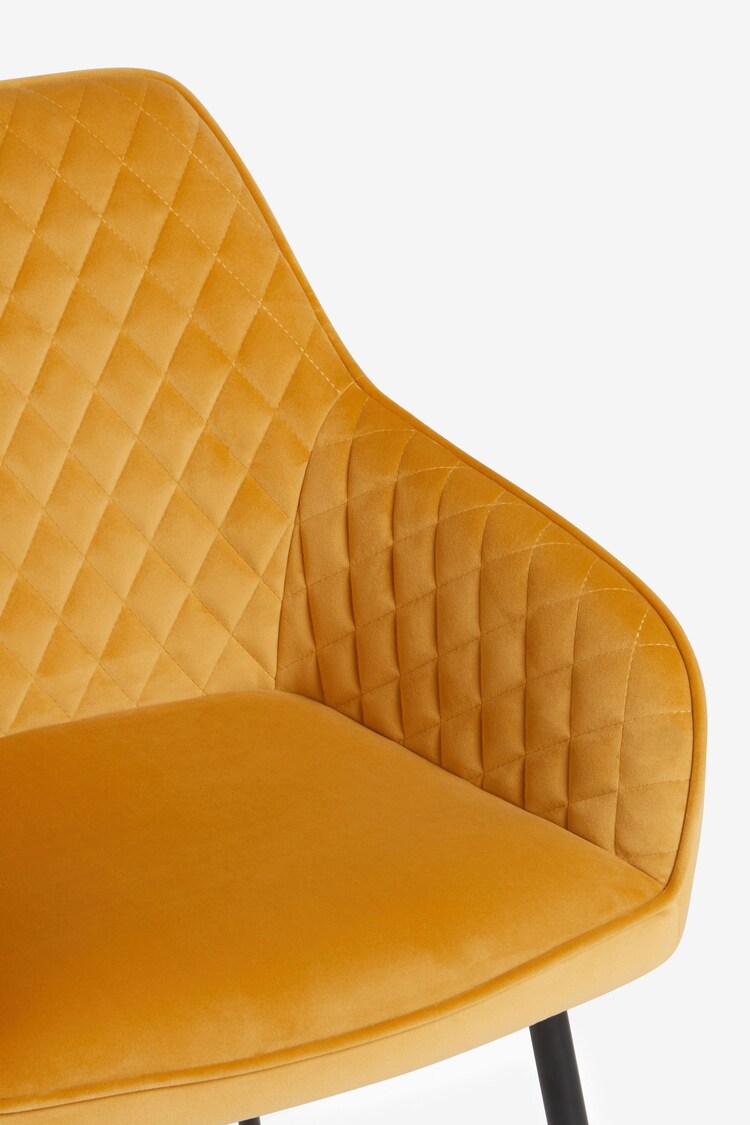 Set of 2 Soft Velvet Ochre Yellow Hamilton Arm Dining Chairs - Image 6 of 8