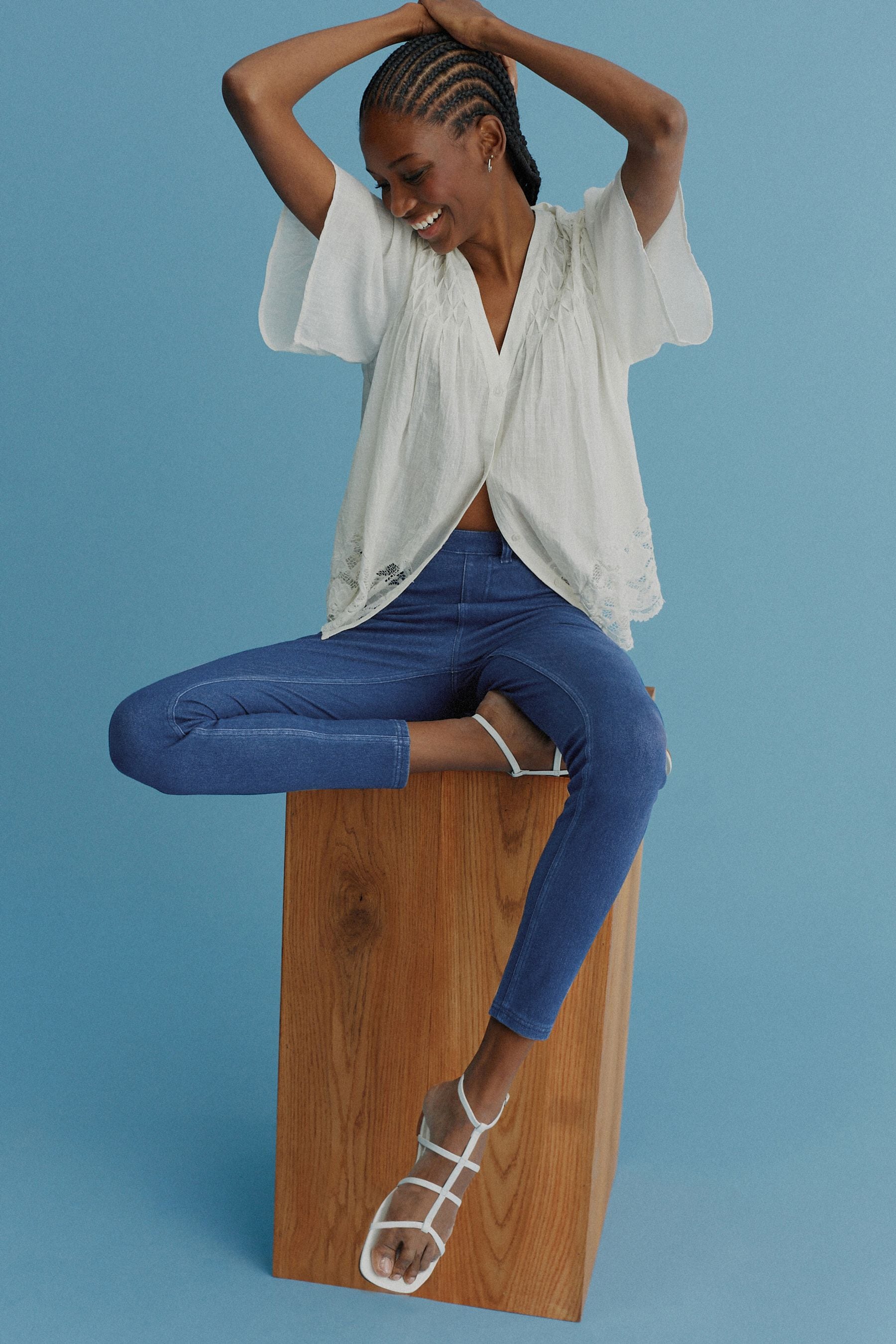 Buy Blue Dark Wash Jersey Denim Leggings from Next Luxembourg