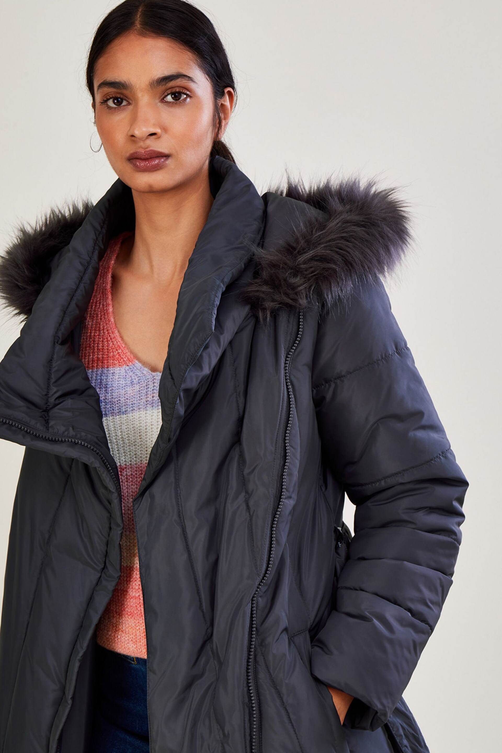 Monsoon Vera Vertical Stitch Padded Coat - Image 3 of 4