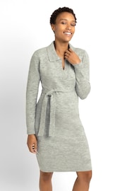 JoJo Maman Bébé Marl Grey Collared Knitted Maternity Dress - Image 2 of 4