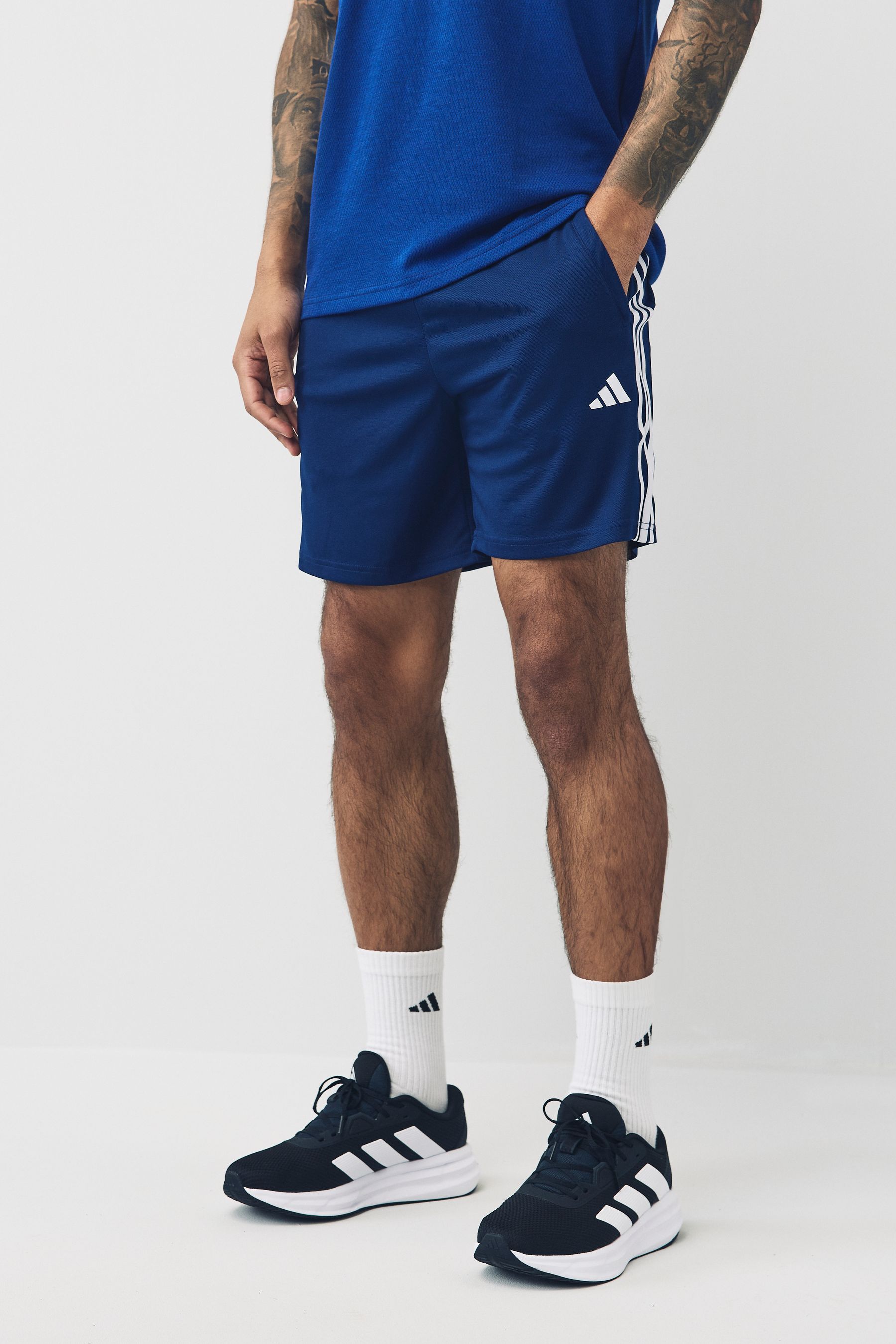 Buy adidas Blue Train Essentials Pique 3 Stripes Training Shorts from the Next UK online shop