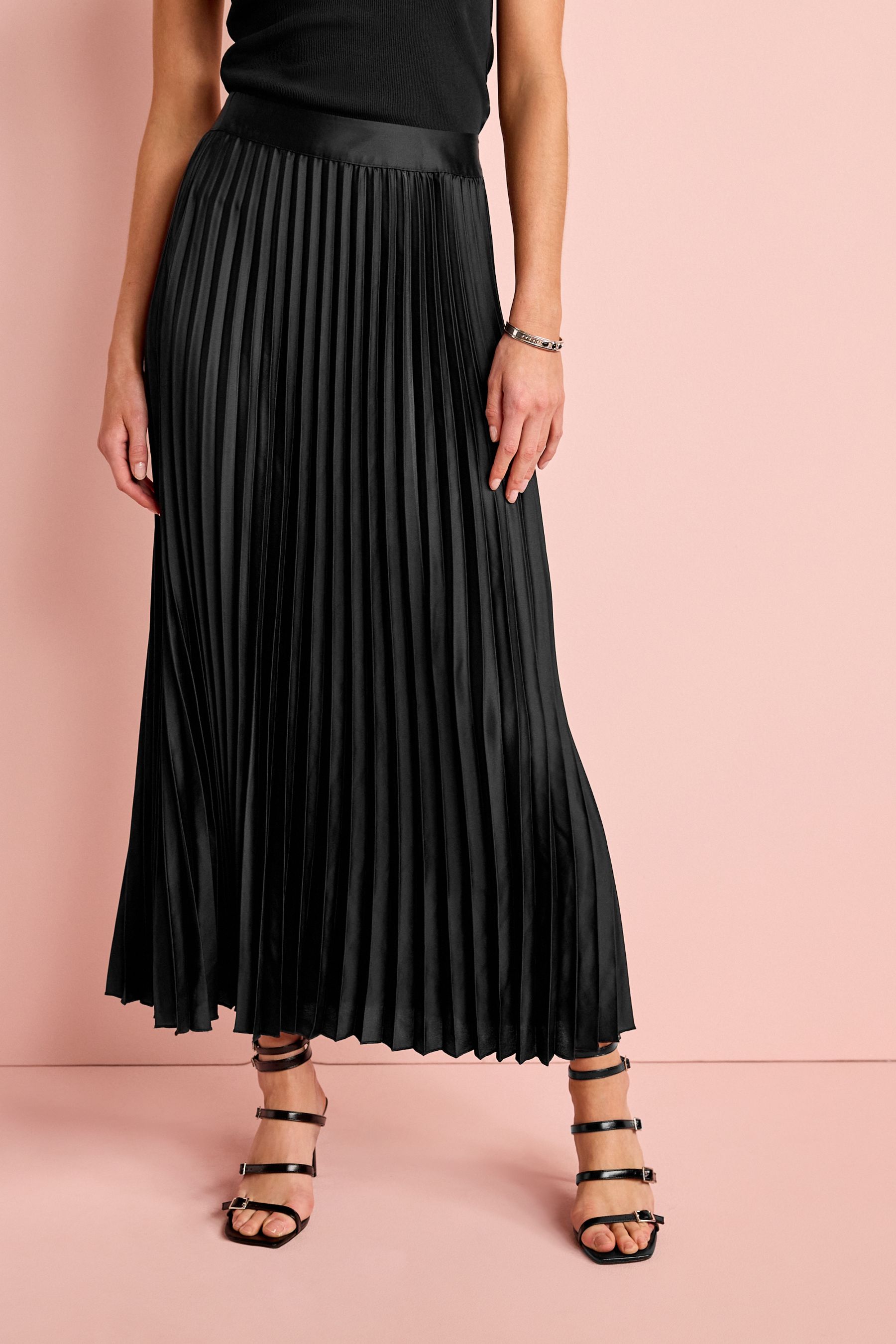 Satin pleated midi skirt grey cheap