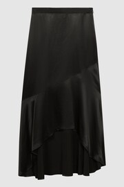 Reiss Black Inga Satin High Rise Midi Skirt - Image 2 of 6