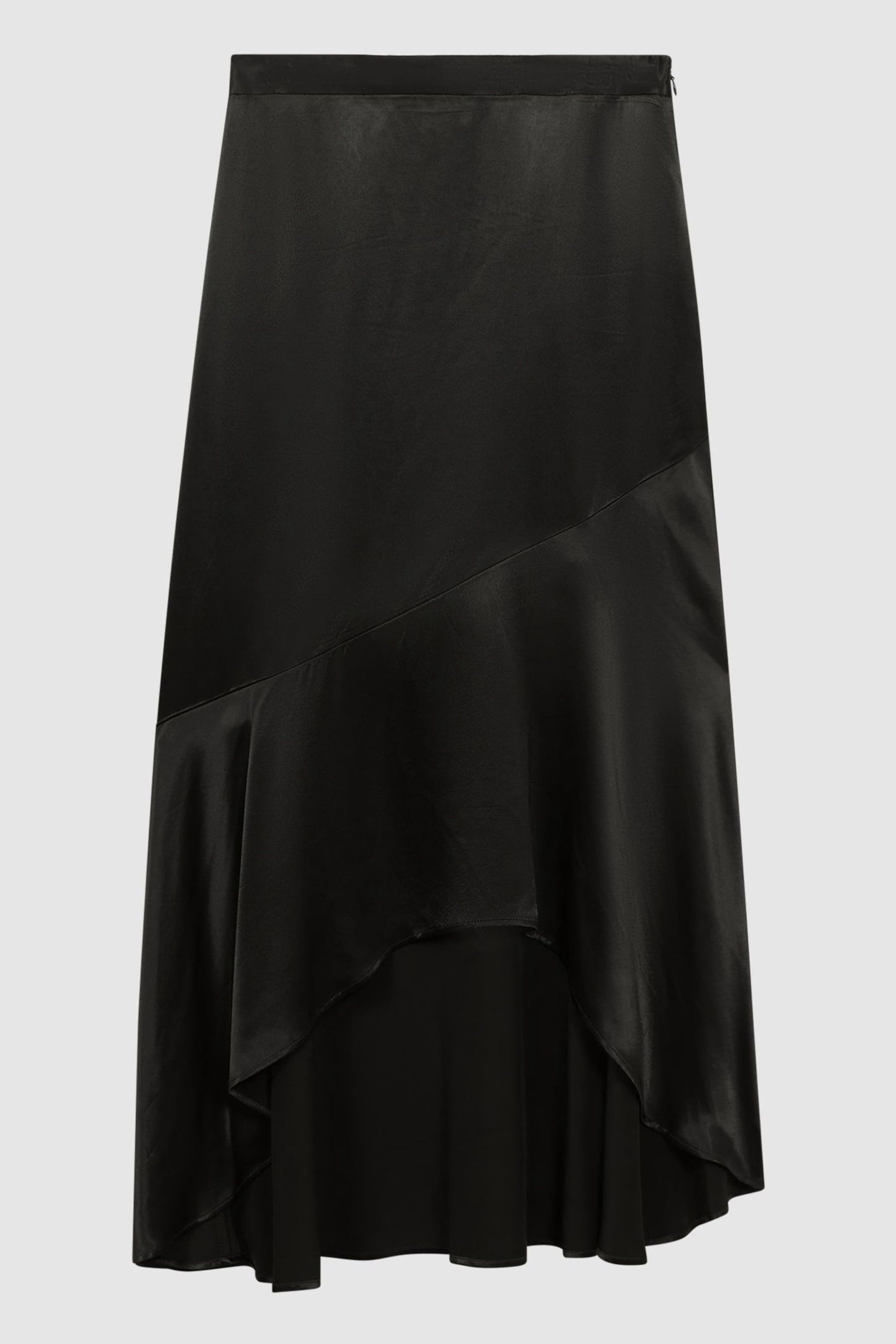 Reiss Black Inga Satin High Rise Midi Skirt - Image 2 of 6