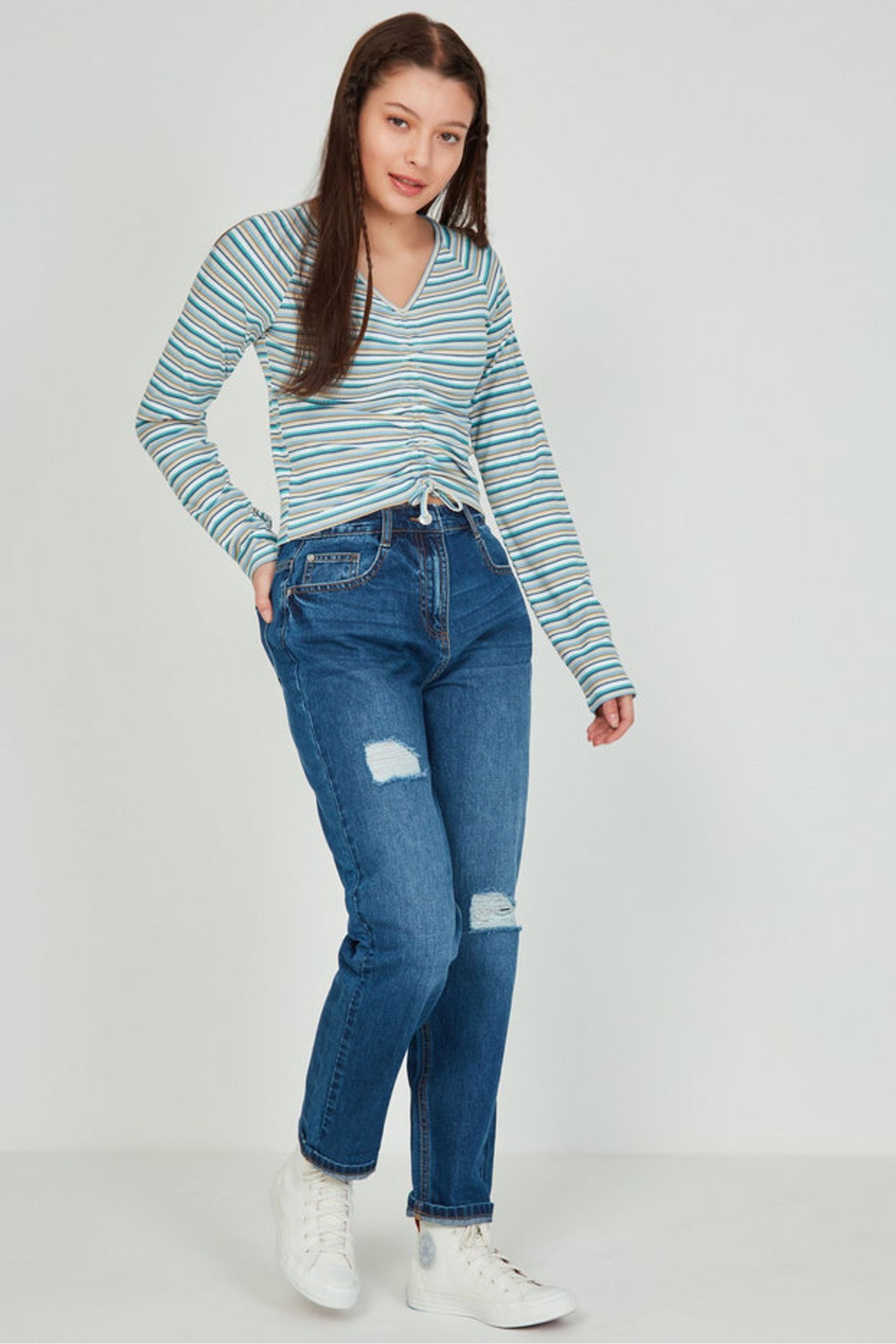 Buy Kylie Teen Blue Rip Knee Mom Jeans from Next Luxembourg