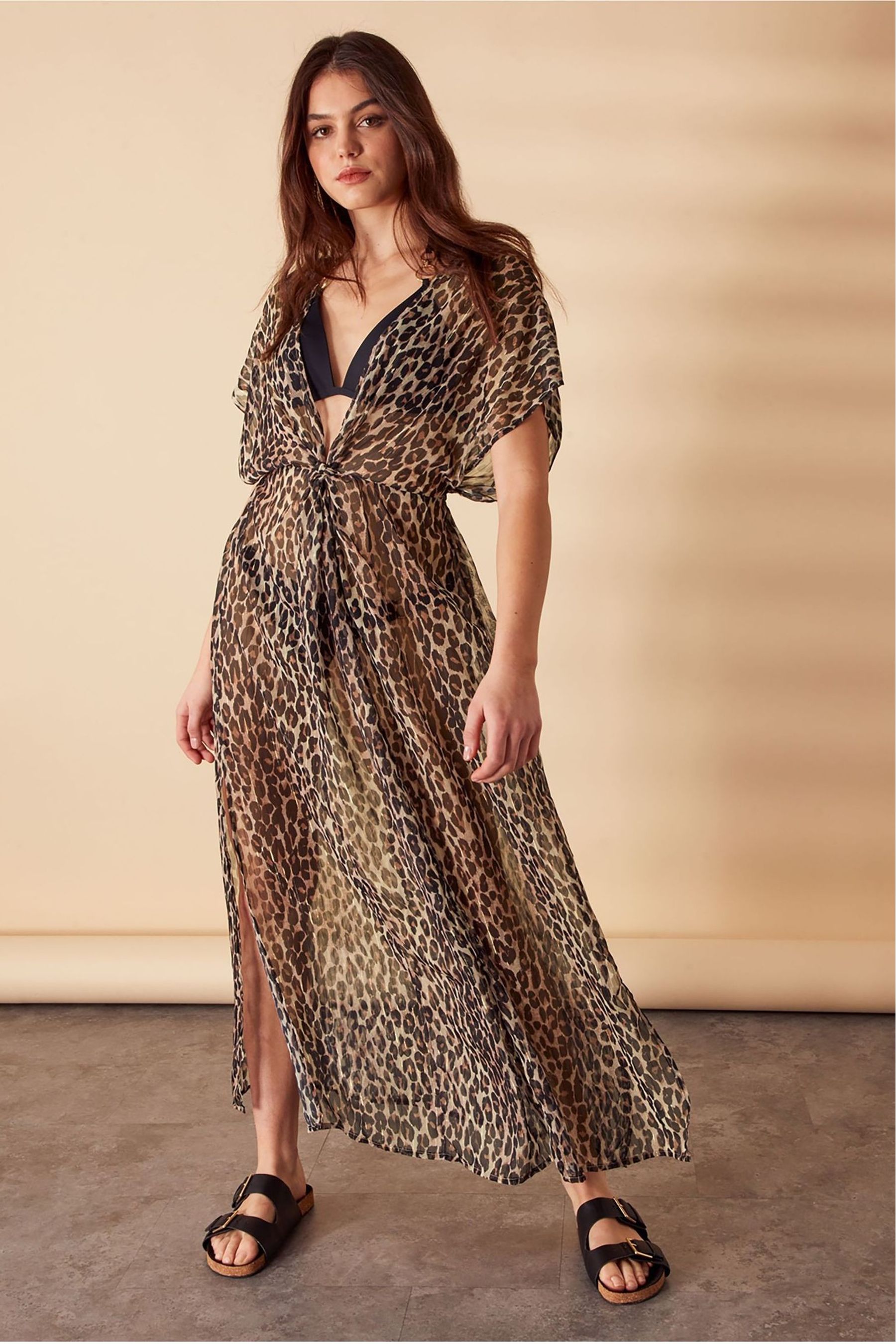 Leopard print chiffon maxi dress on sale