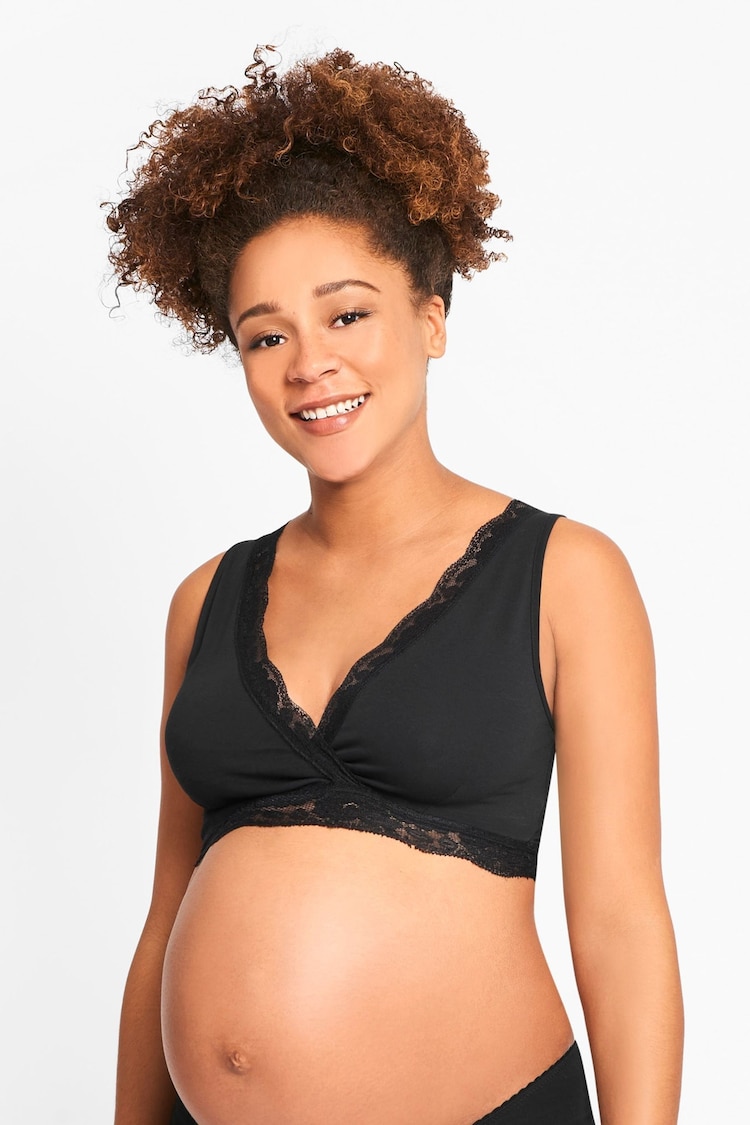 JoJo Maman Bébé Black Lace Trim Maternity & Nursing Sleep Bras - Image 1 of 4