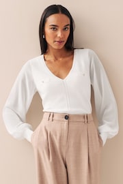White Woven Sleeve Utility Jumper - Image 1 of 6