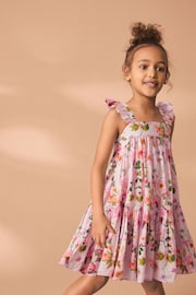 Pink Floral Printed Tiered Dress (3-16yrs) - Image 1 of 5