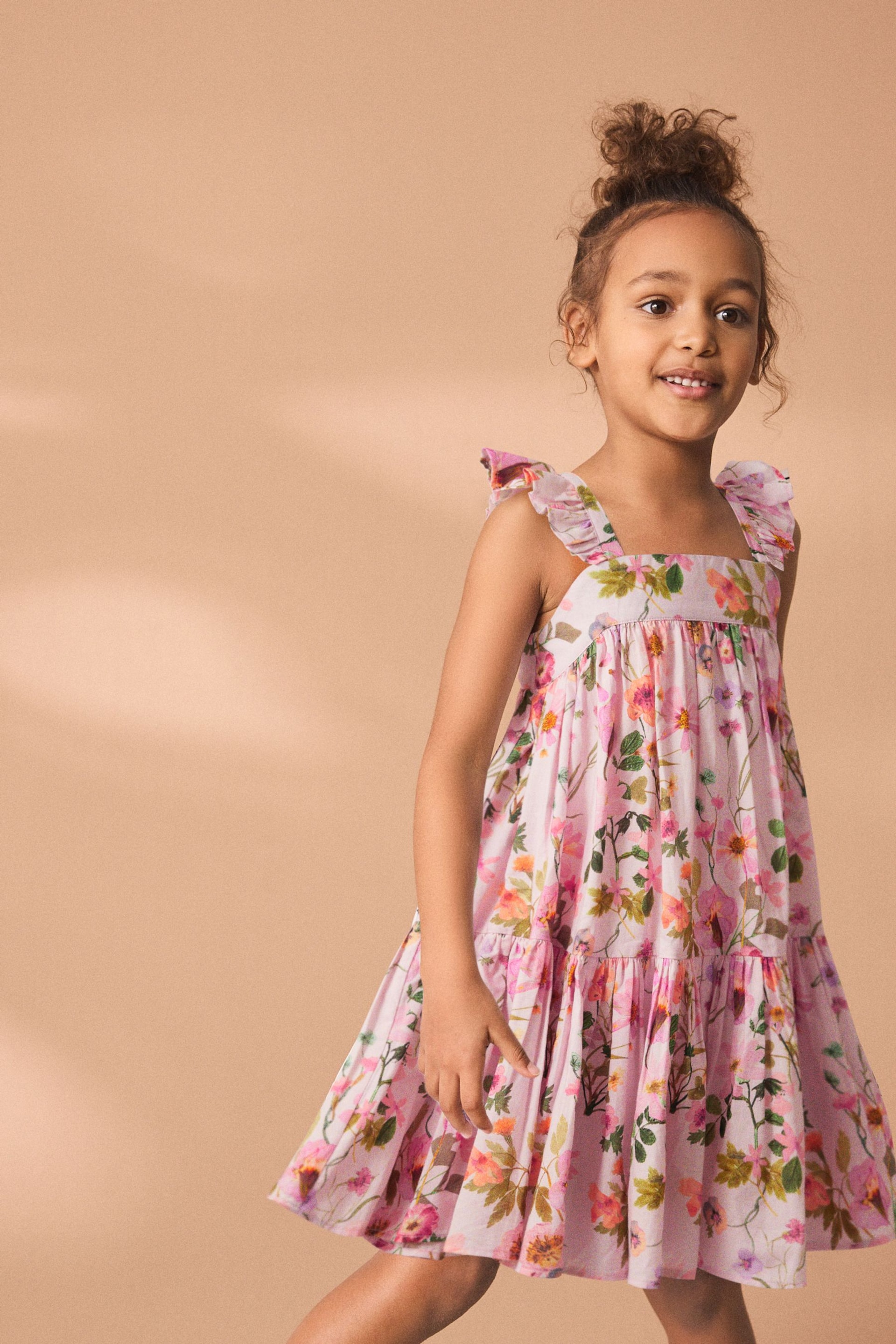 Pink Floral Printed Tiered Dress (3-16yrs) - Image 1 of 5